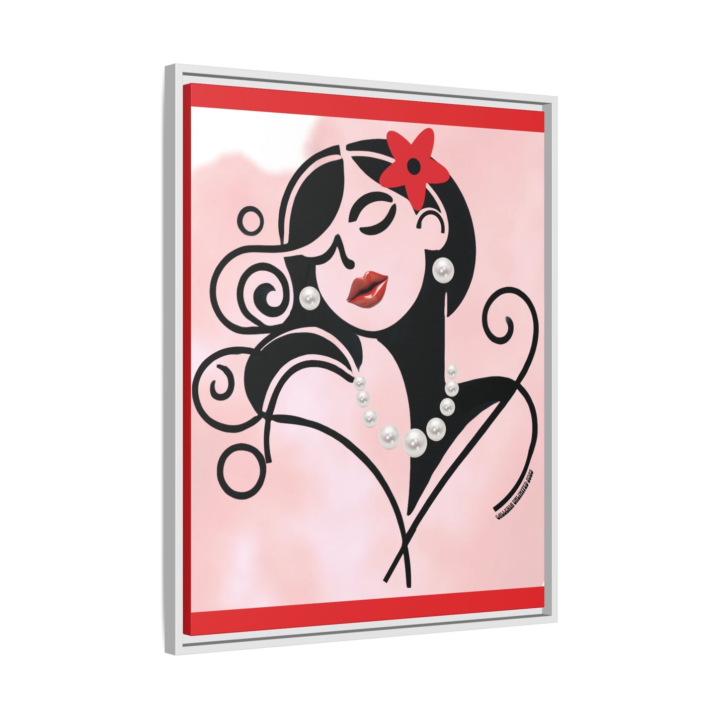 Pearls & Curls4 | Scarlet Kiss - Framed Matte Canvas Art (black or white frame)