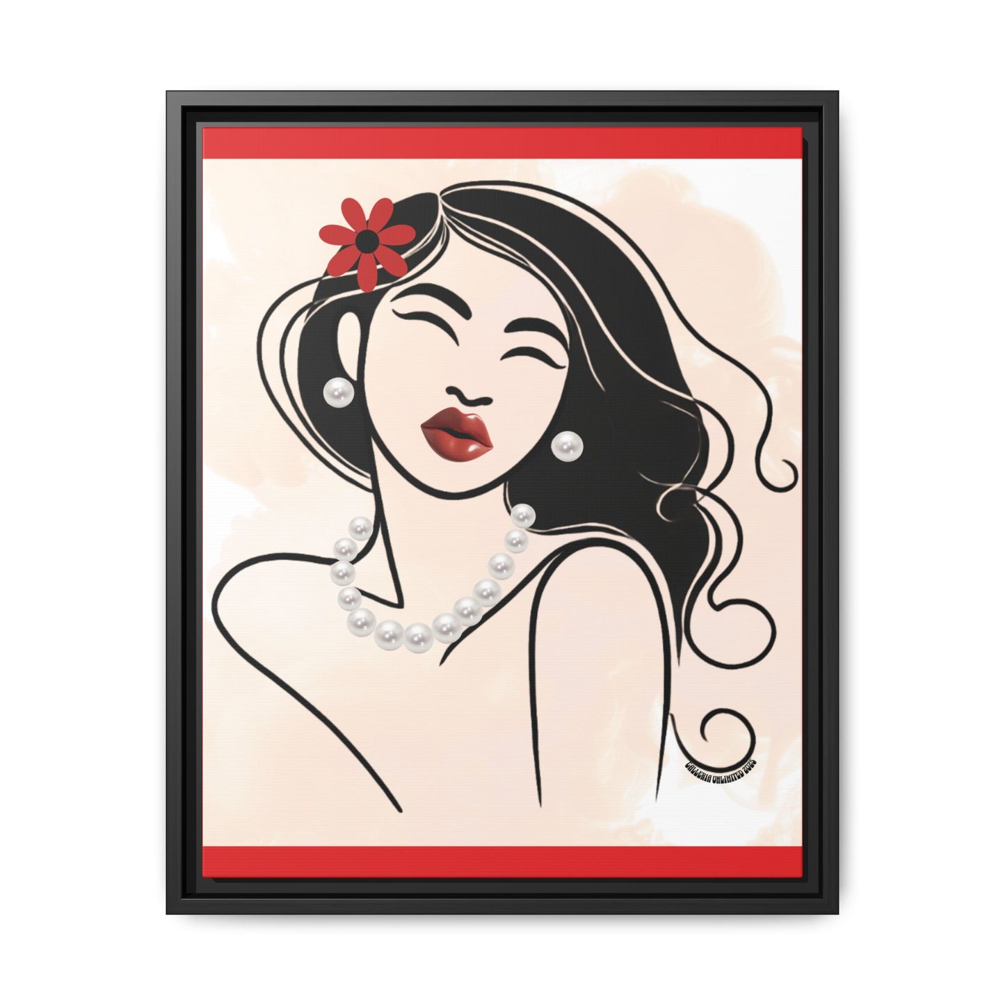 Pearls & Curls3 | Scarlet Kiss - Framed Matte Canvas Art (black or white frame)