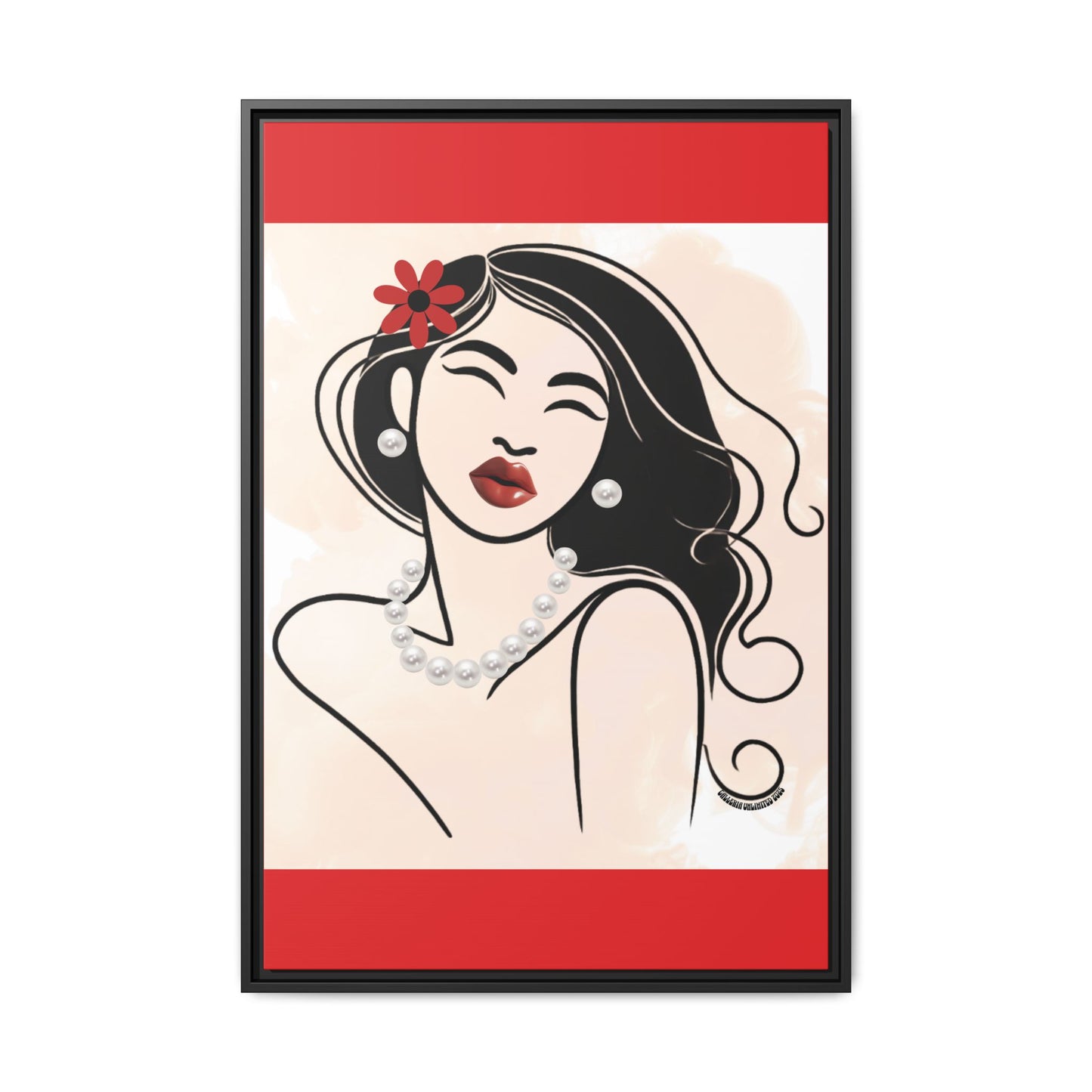 Pearls & Curls3 | Scarlet Kiss - Framed Matte Canvas Art (black or white frame)