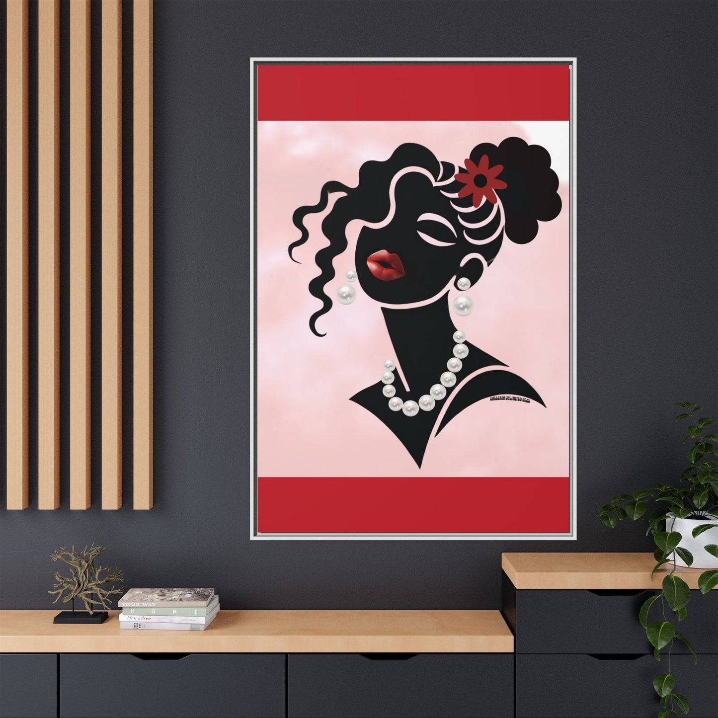 Pearls & Curls5 | Ruby Kiss - Framed Matte Canvas Art (black or white frame)