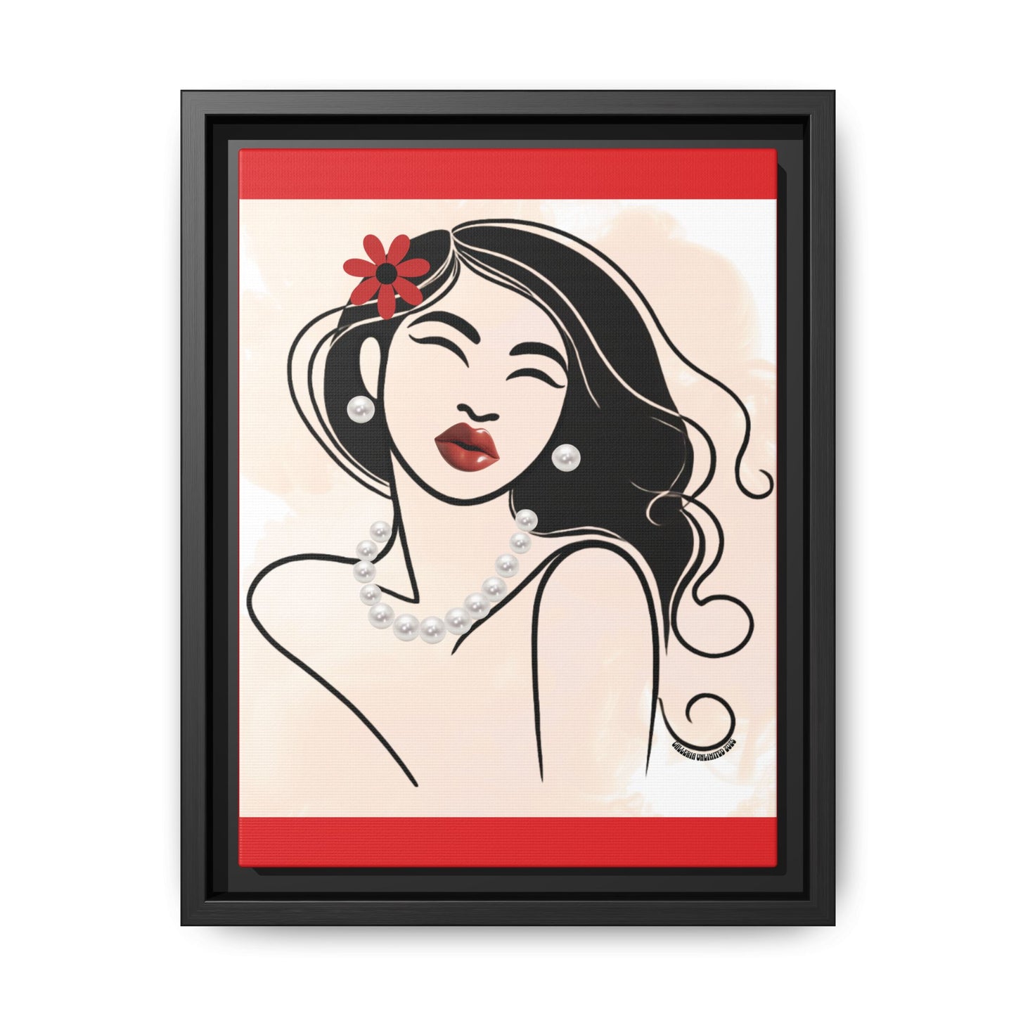 Pearls & Curls3 | Scarlet Kiss - Framed Matte Canvas Art (black or white frame)