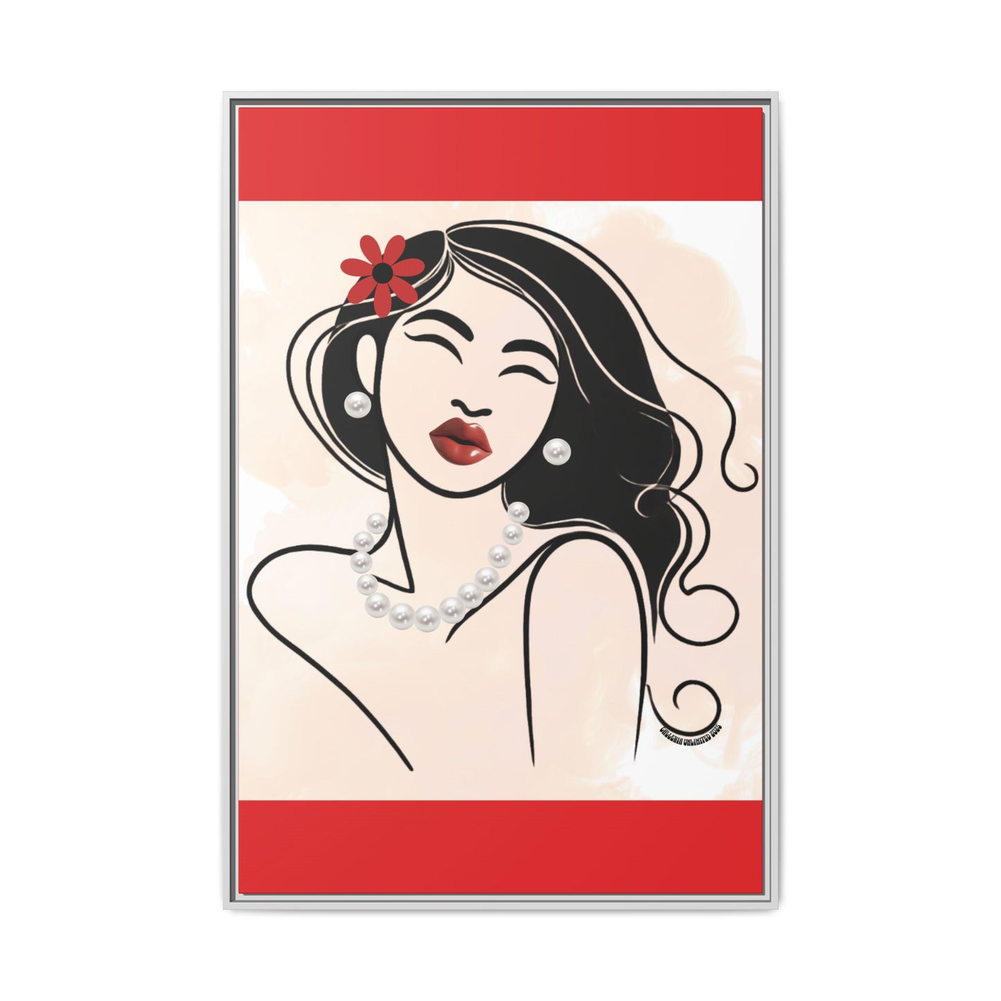 Pearls & Curls3 | Scarlet Kiss - Framed Matte Canvas Art (black or white frame)