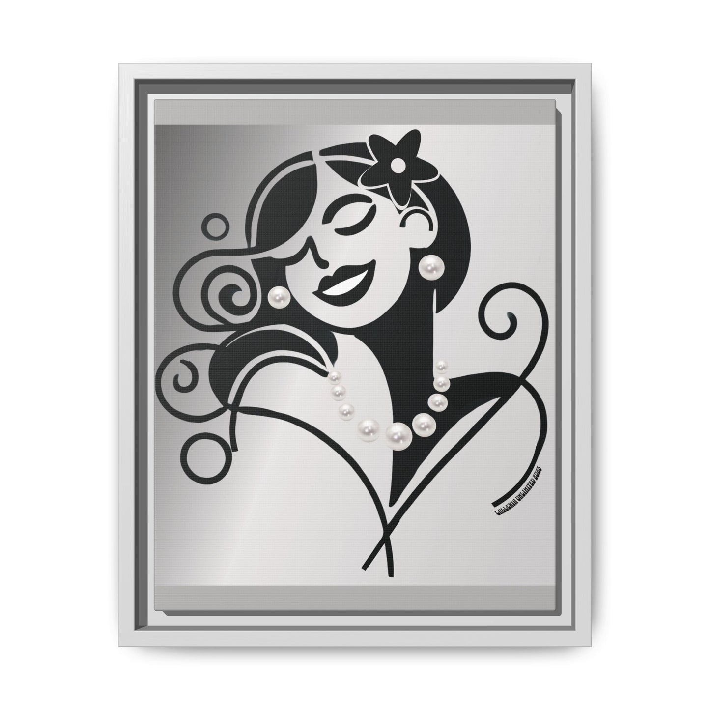 Pearls & Curls4 | Black and White - Framed Matte Canvas Art (black or white frame)