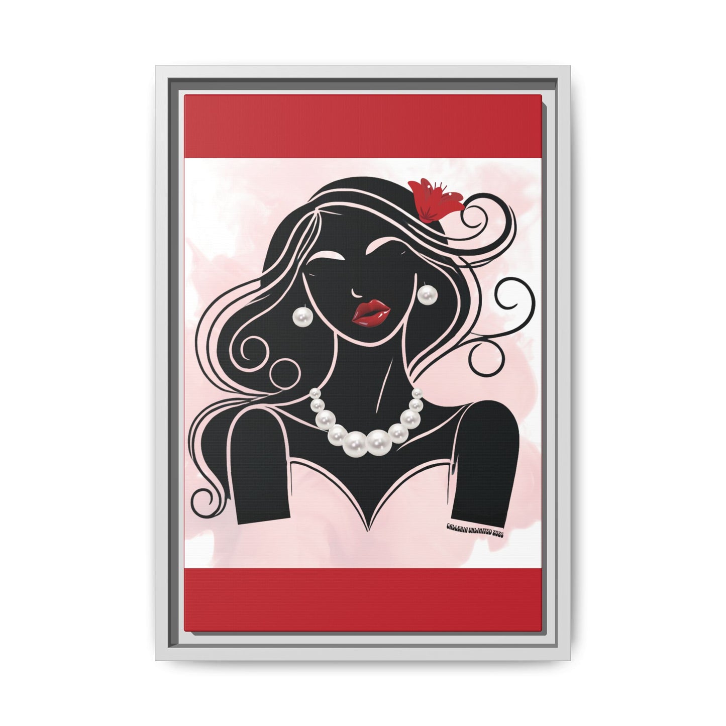 Pearls & Curls1 | Ruby Lips- Framed Matte Canvas Art (black or white frame)