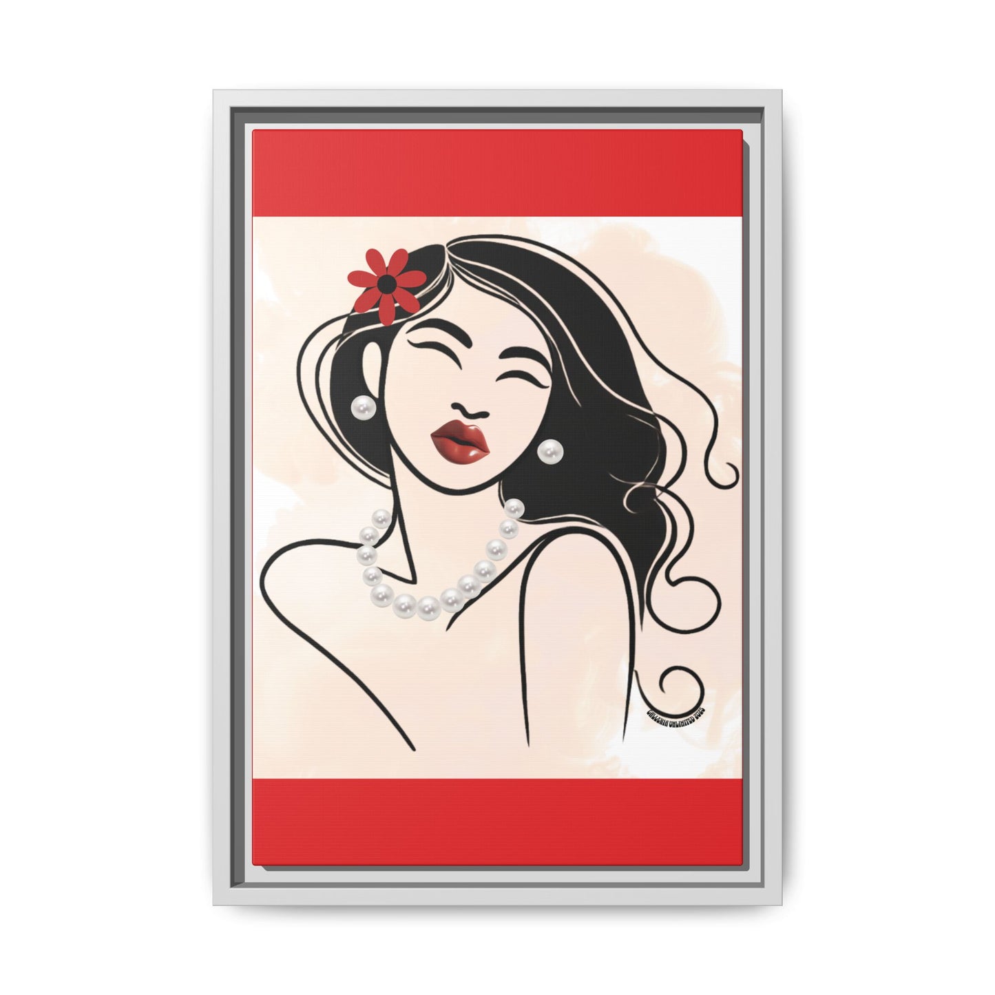 Pearls & Curls3 | Scarlet Kiss - Framed Matte Canvas Art (black or white frame)