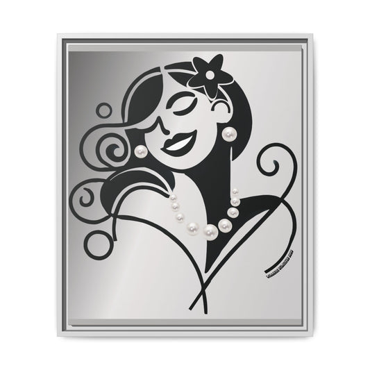 Pearls & Curls4 | Black and White - Framed Matte Canvas Art (black or white frame)