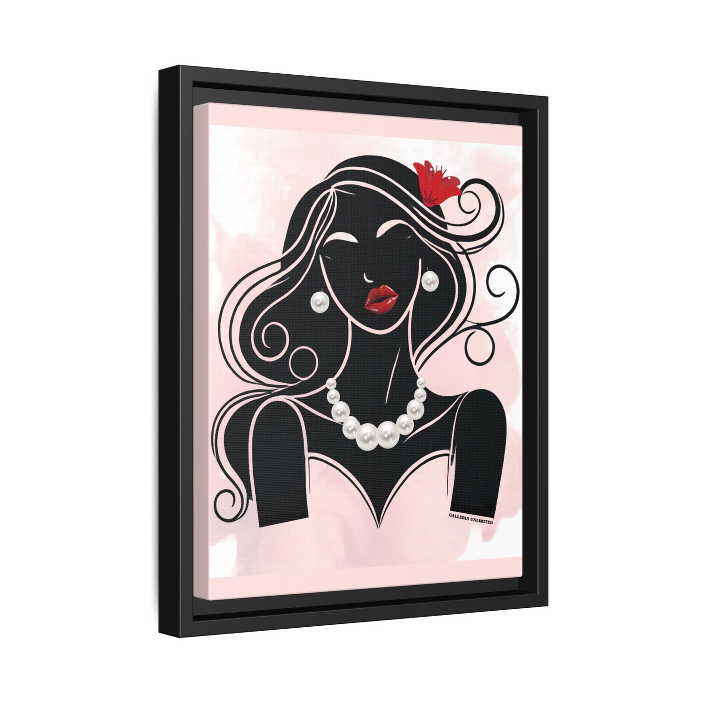 Pearls & Curls 1 | Ruby Kiss Framed Matte Canvas Wall Art (black or white frame)