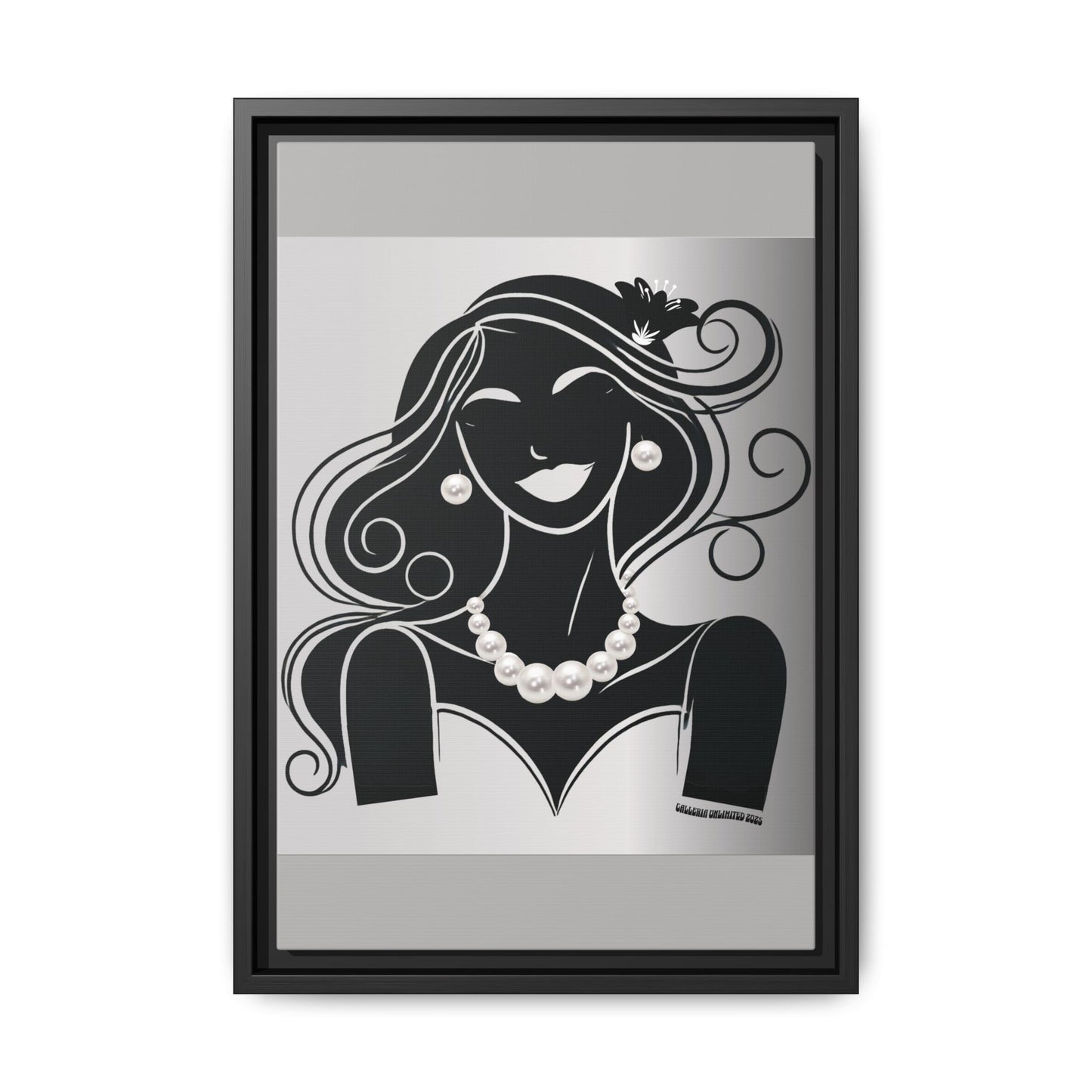 Pearls & Curls1 | Black and White - Framed Matte Canvas Art (black or white frame)