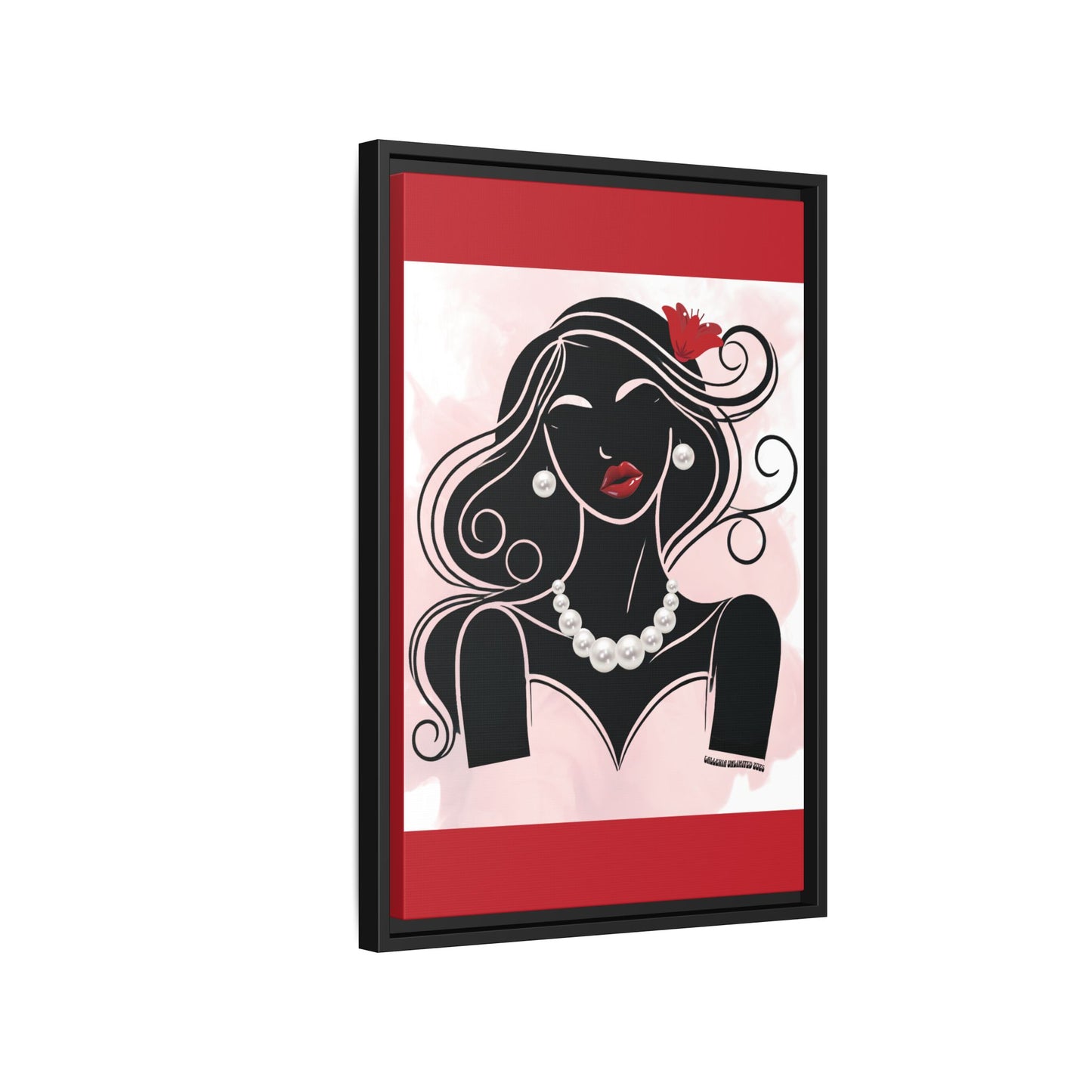 Pearls & Curls1 | Ruby Lips- Framed Matte Canvas Art (black or white frame)