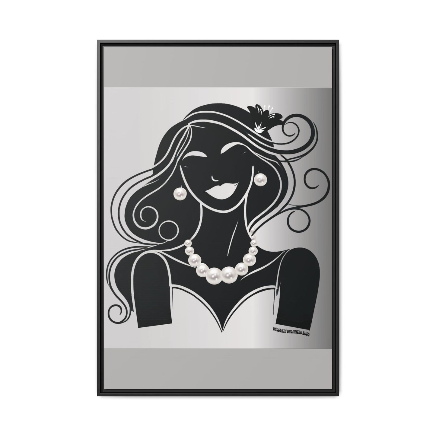 Pearls & Curls1 | Black and White - Framed Matte Canvas Art (black or white frame)