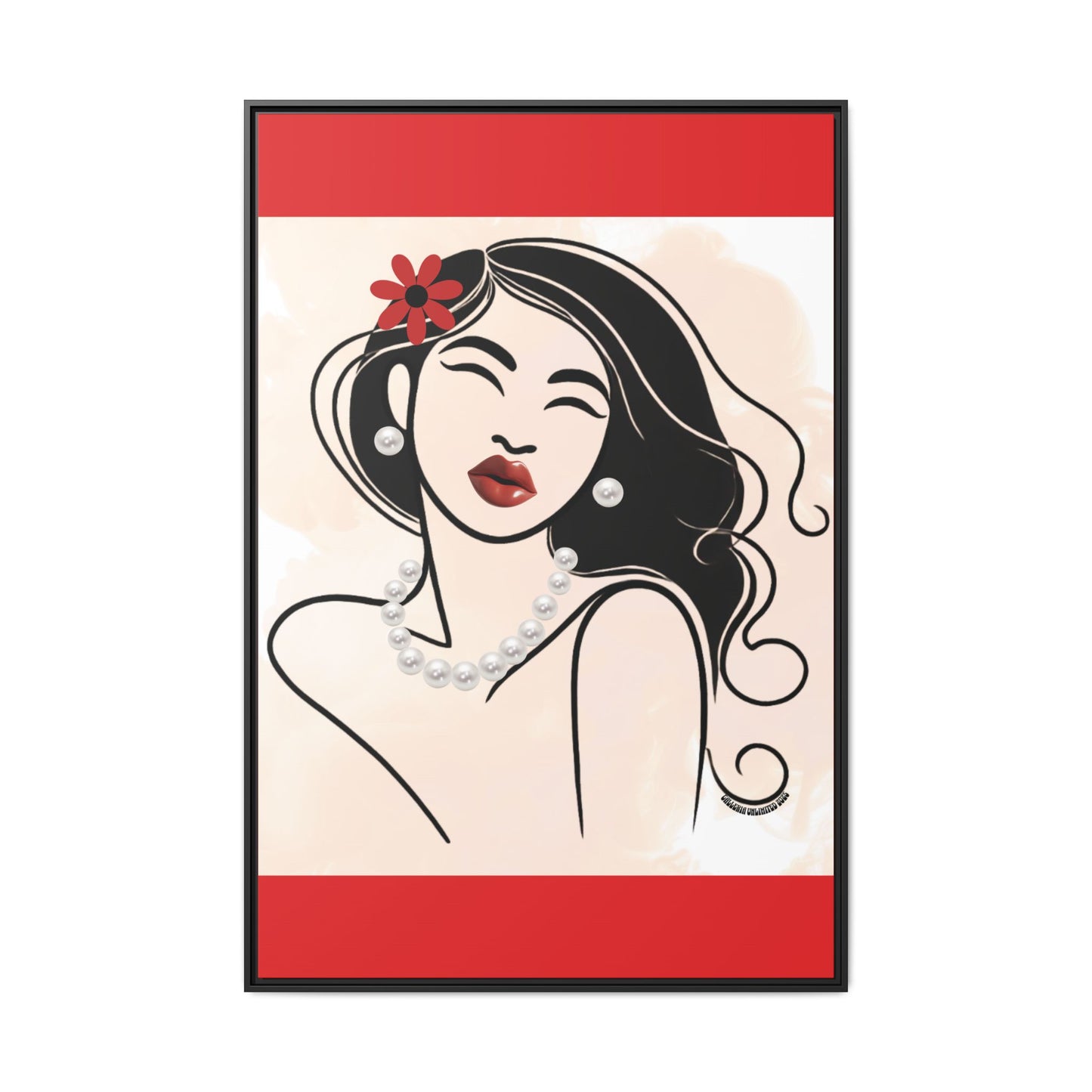 Pearls & Curls3 | Scarlet Kiss - Framed Matte Canvas Art (black or white frame)