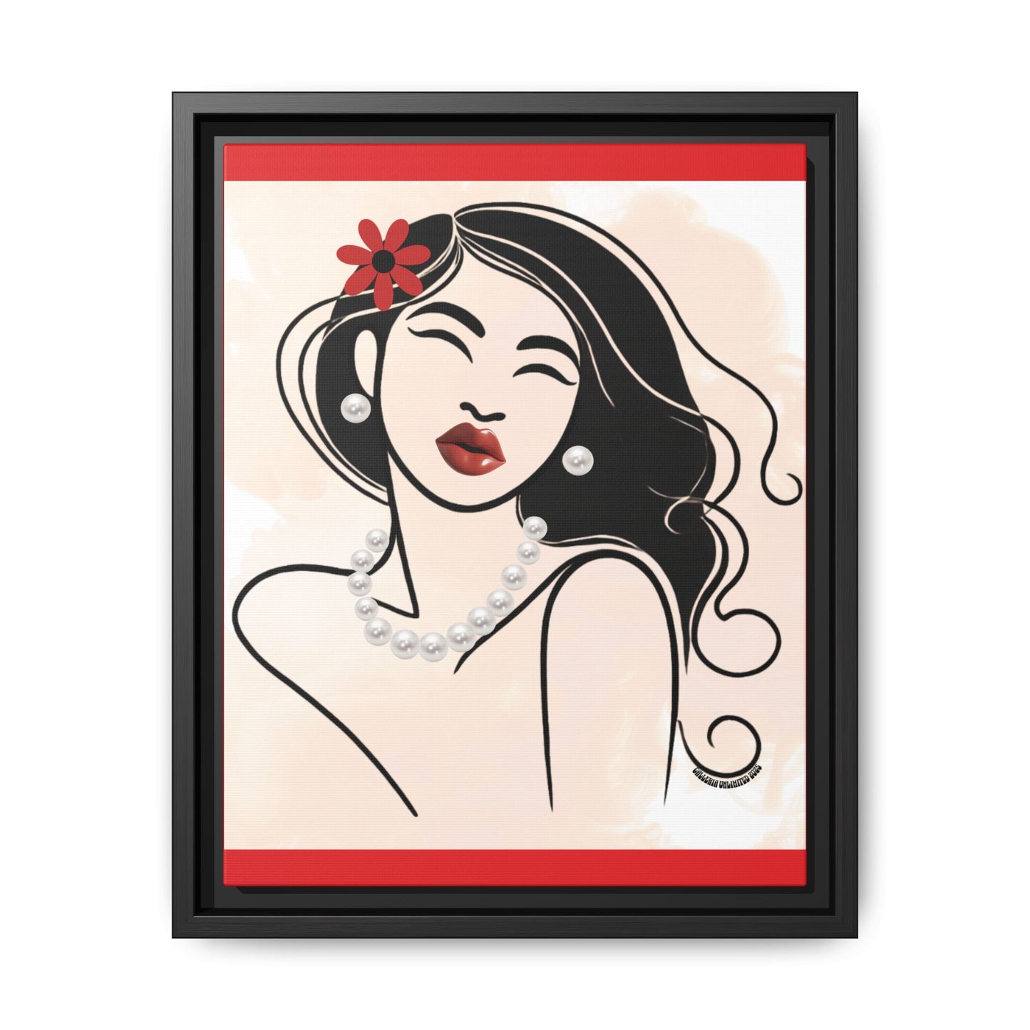 Pearls & Curls3 | Scarlet Kiss - Framed Matte Canvas Art (black or white frame)