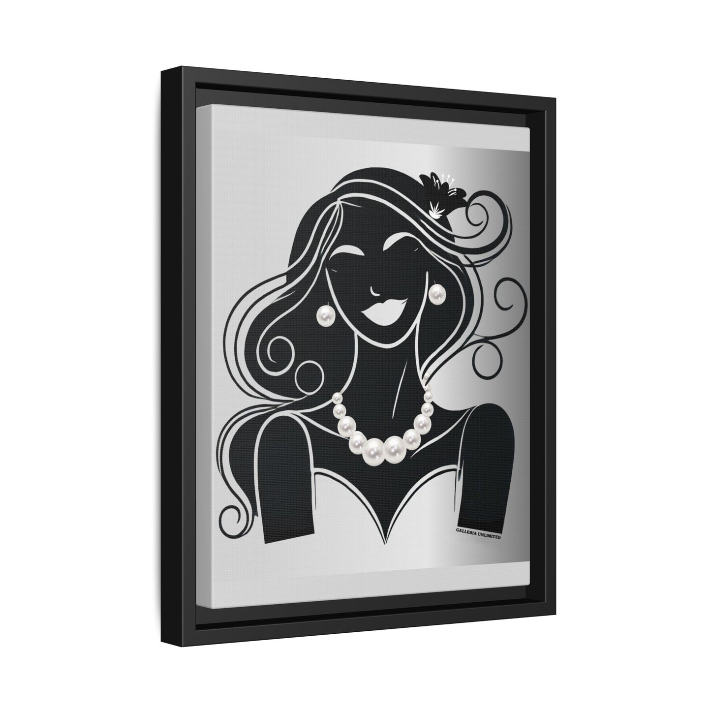Pearls & Curls 3 | Black and White Framed Matte Canvas Wall Art