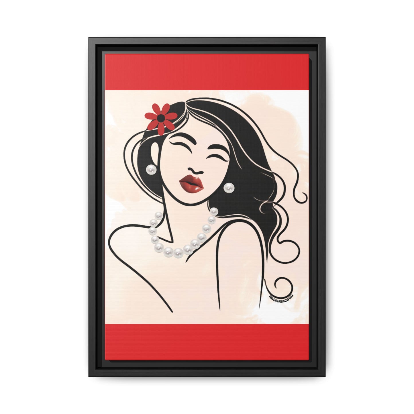 Pearls & Curls3 | Scarlet Kiss - Framed Matte Canvas Art (black or white frame)