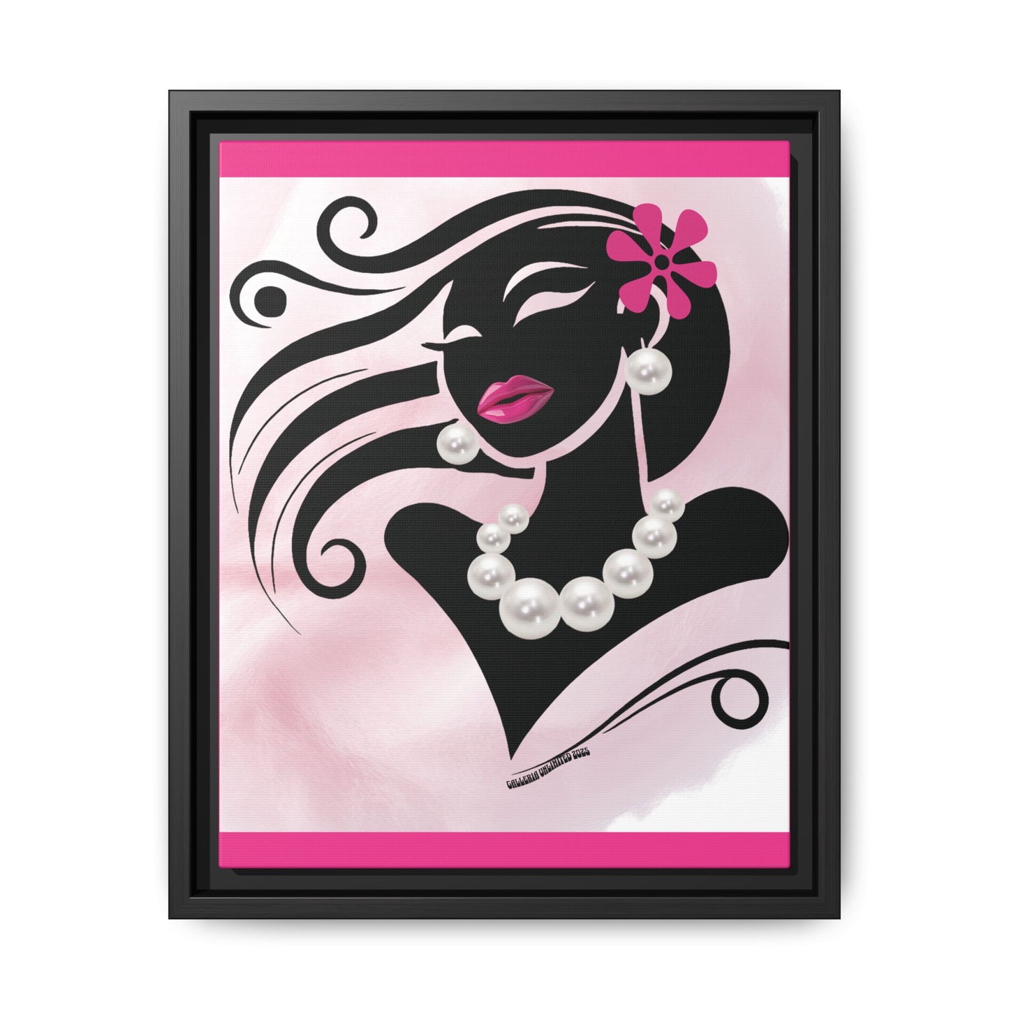 Pearls & Curls6 | Pink Pout - Framed Matte Canvas Art