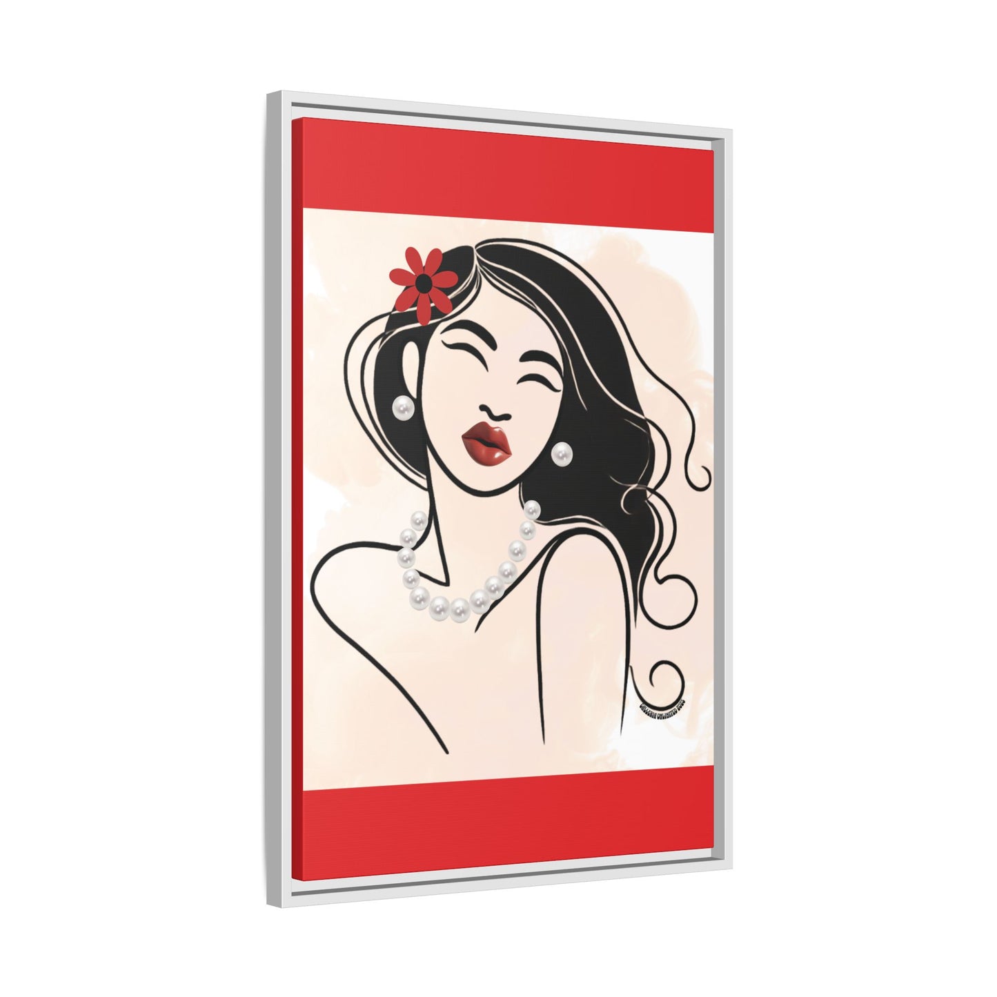Pearls & Curls3 | Scarlet Kiss - Framed Matte Canvas Art (black or white frame)
