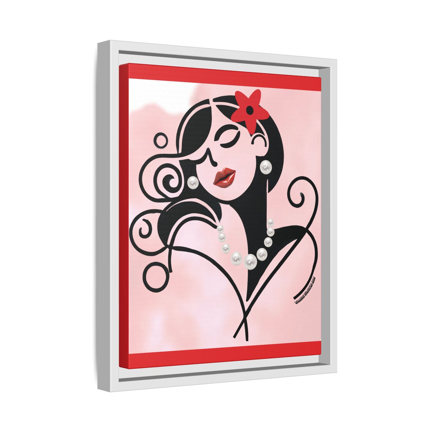 Pearls & Curls4 | Scarlet Kiss - Framed Matte Canvas Art (black or white frame)