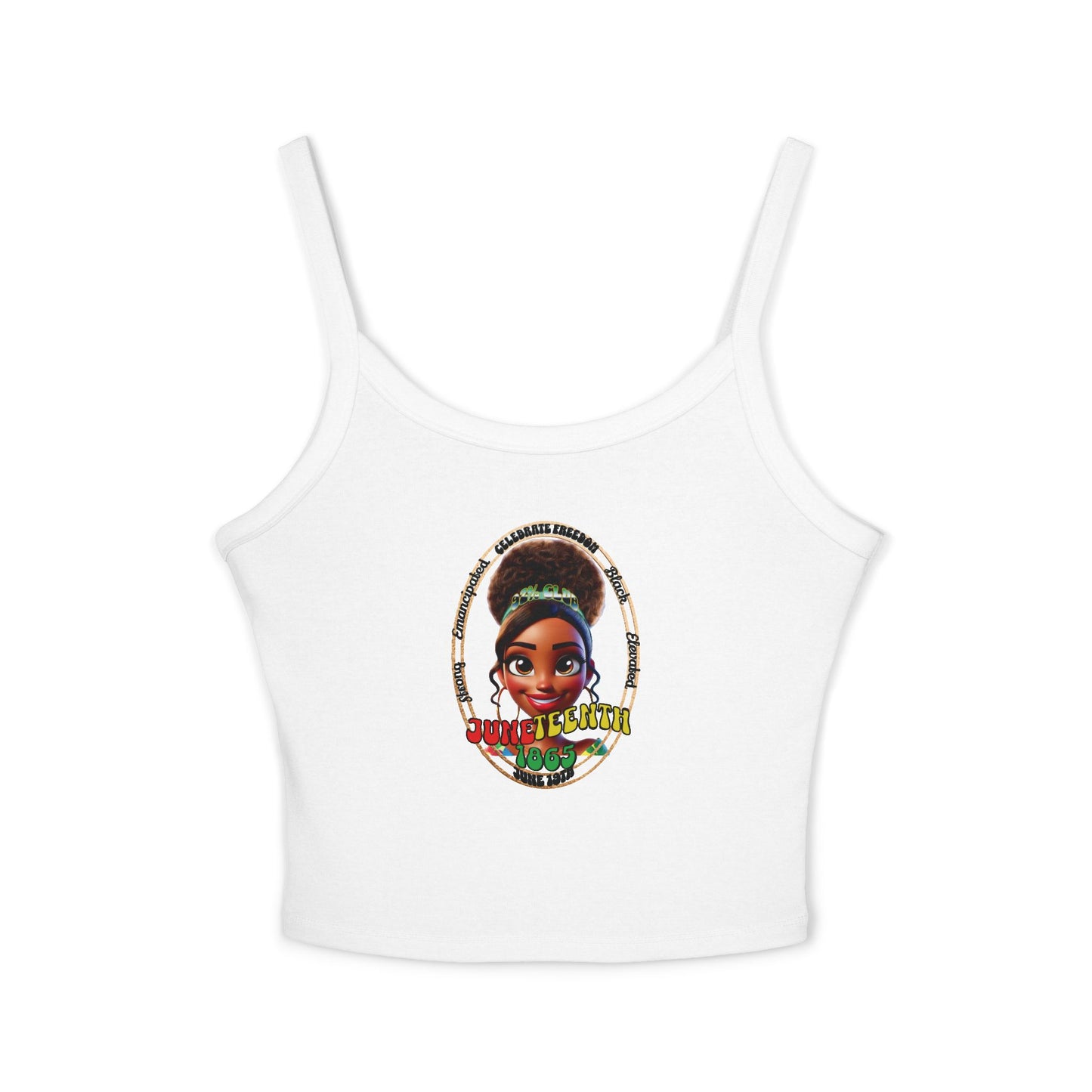 The 92% Club |Juneteenth Celebration Spaghetti Strap Baby Tank Top, front and back design