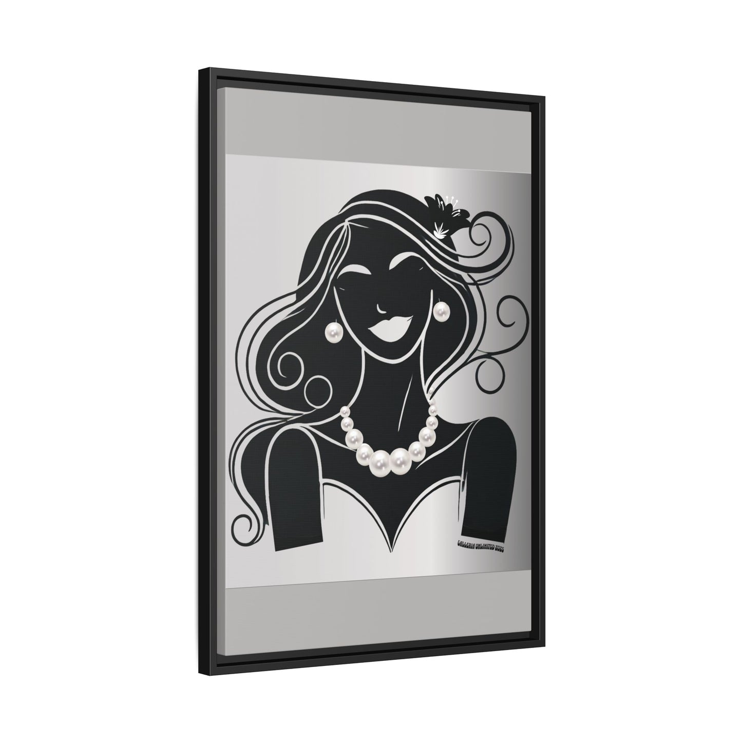 Pearls & Curls1 | Black and White - Framed Matte Canvas Art (black or white frame)