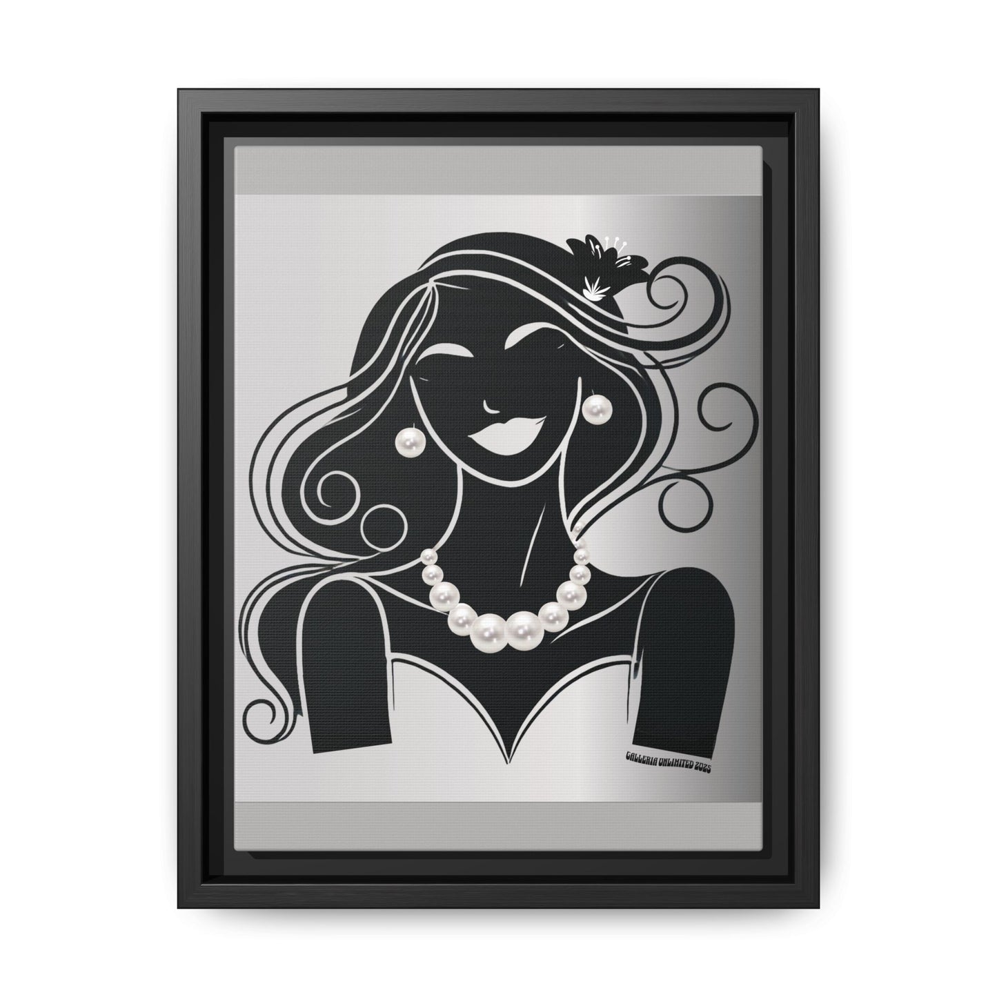 Pearls & Curls1 | Black and White - Framed Matte Canvas Art (black or white frame)