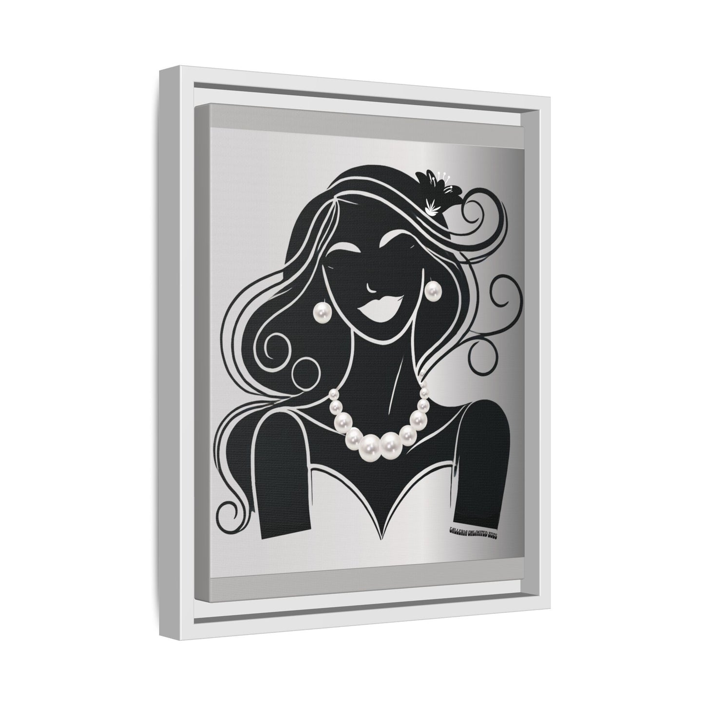 Pearls & Curls1 | Black and White - Framed Matte Canvas Art (black or white frame)