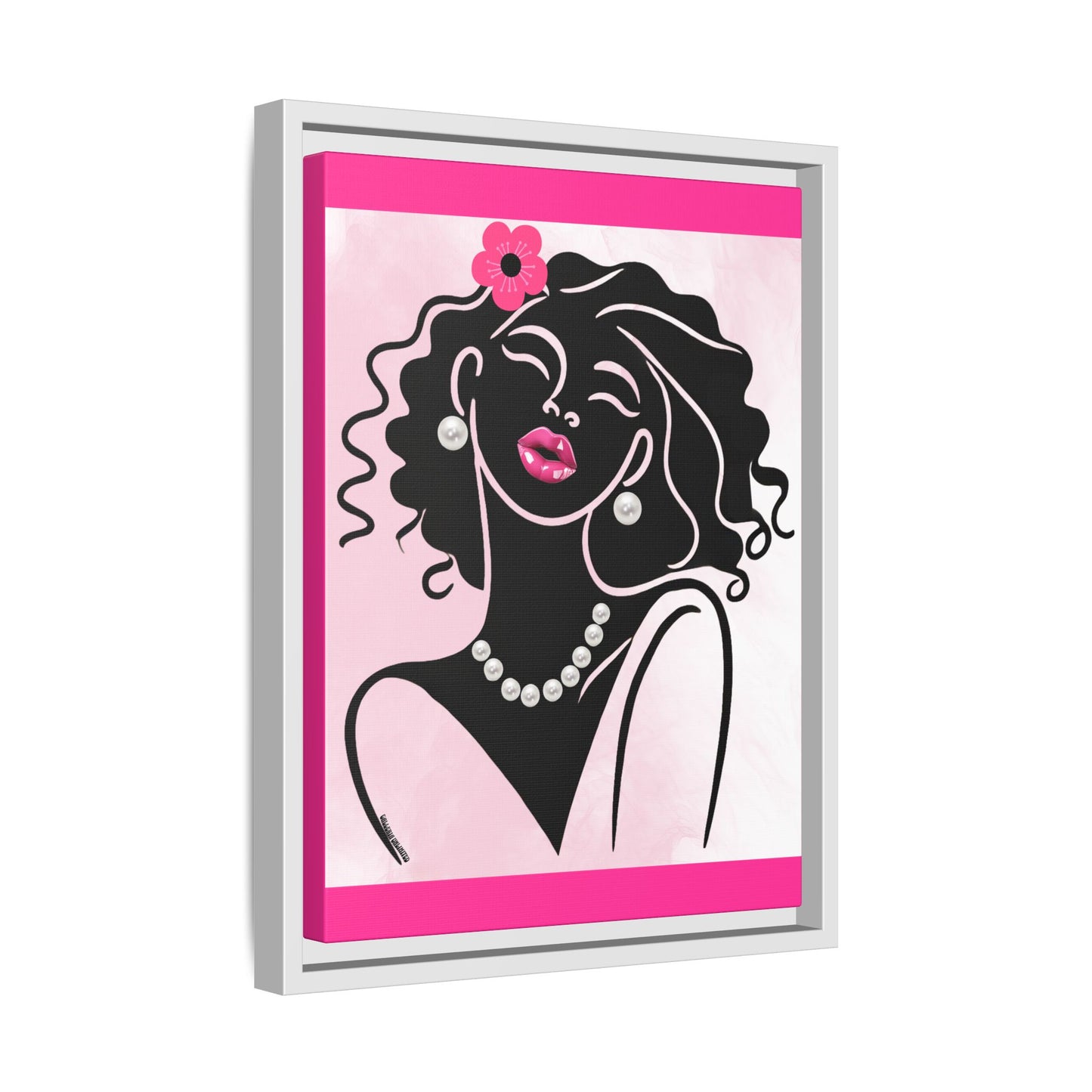 Pearls & Curls 2 | Pink Kiss Framed Matte Canvas Wall Art (black or white frame)