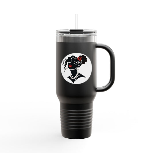 Pearls & Curls5 | Ruby Kiss - Insulated Travel Mug, 40oz (black, white, or red)