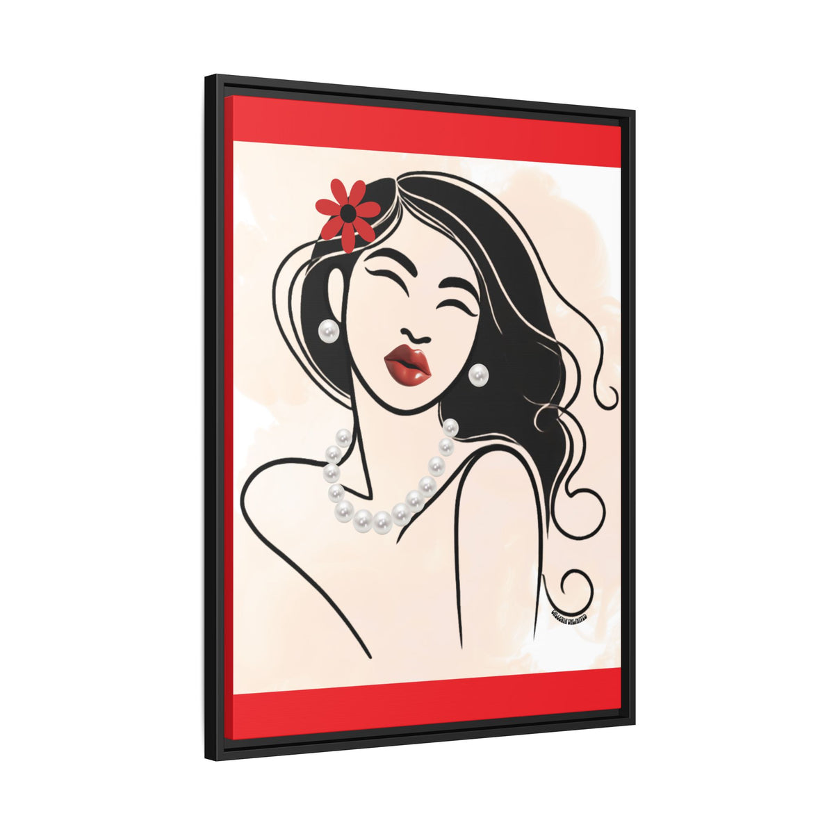 Pearls & Curls 3 | Scarlet Kiss Framed Matte Canvas Wall Art (black or white frame)