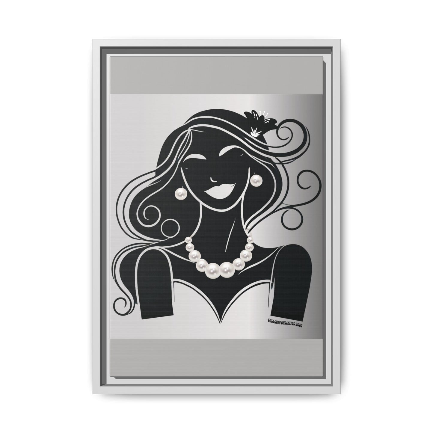 Pearls & Curls1 | Black and White - Framed Matte Canvas Art (black or white frame)