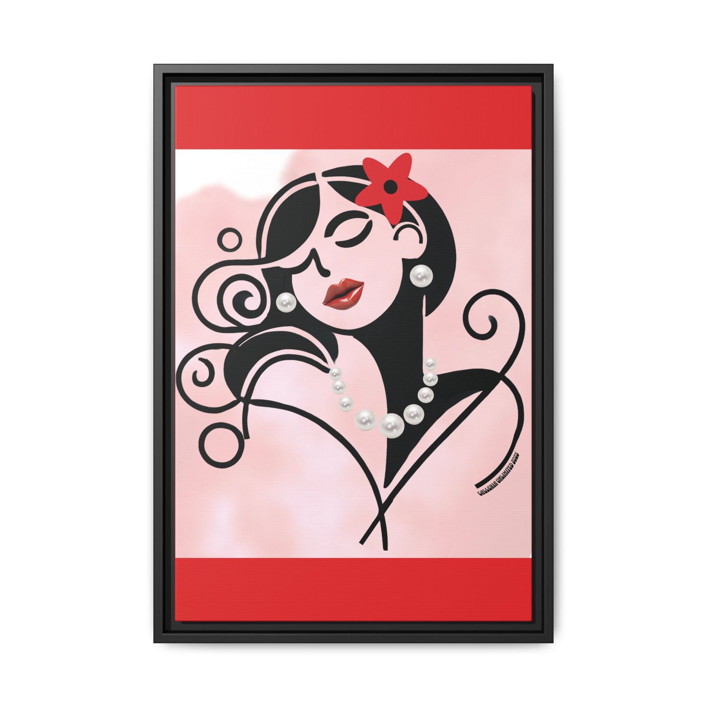 Pearls & Curls4 | Scarlet Kiss - Framed Matte Canvas Art (black or white frame)