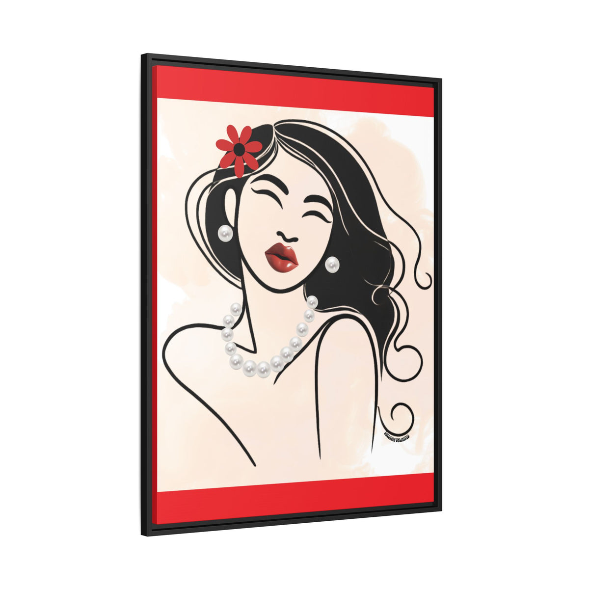 Pearls & Curls 3 | Scarlet Kiss Framed Matte Canvas Wall Art (black or white frame)