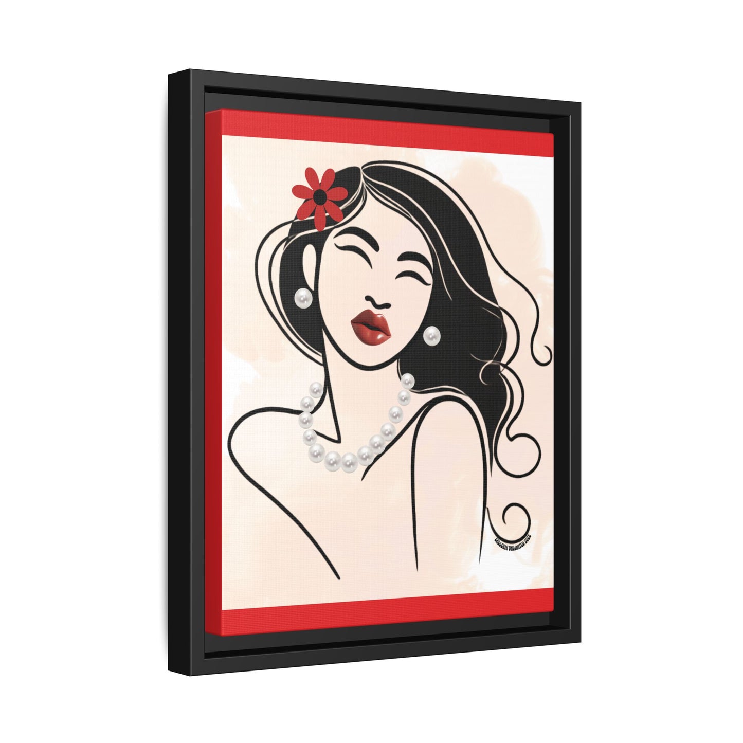 Pearls & Curls3 | Scarlet Kiss - Framed Matte Canvas Art (black or white frame)
