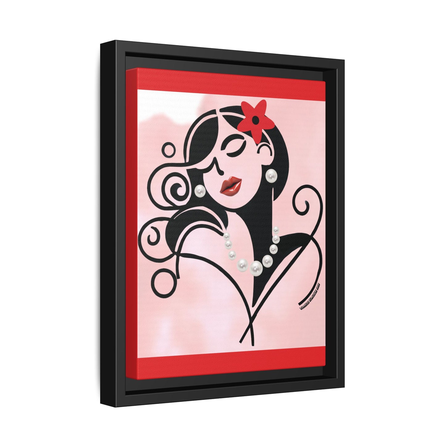 Pearls & Curls4 | Scarlet Kiss - Framed Matte Canvas Art (black or white frame)