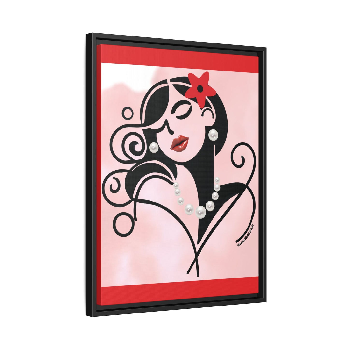 Pearls & Curls4 | Scarlet Kiss - Framed Matte Canvas Art (black or white frame)