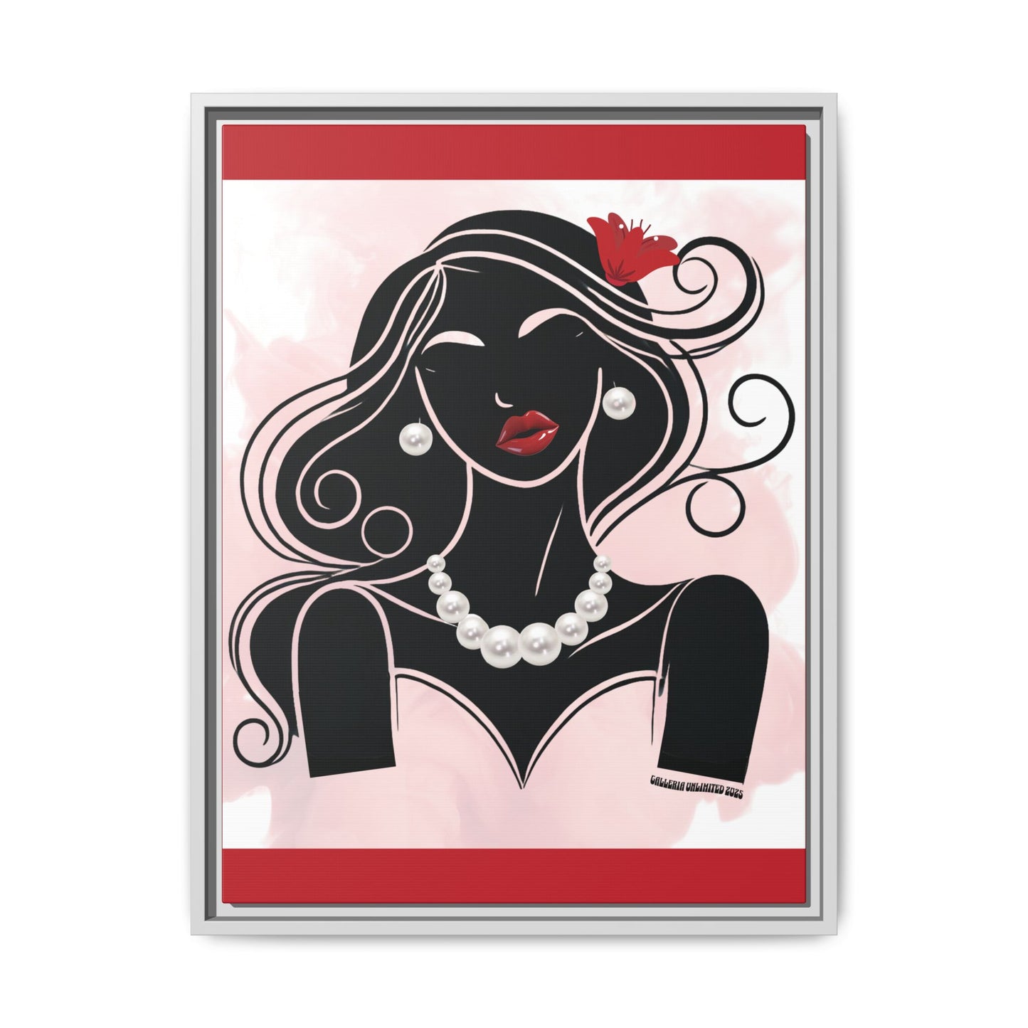 Pearls & Curls1 | Ruby Lips- Framed Matte Canvas Art (black or white frame)