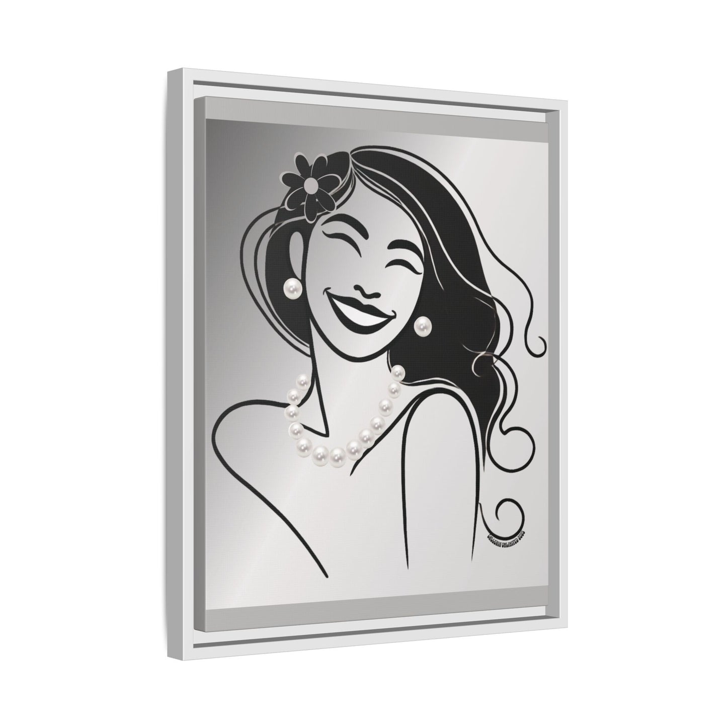 Pearls & Curls3 | Black and White - Framed Matte Canvas Art (black or white frame)