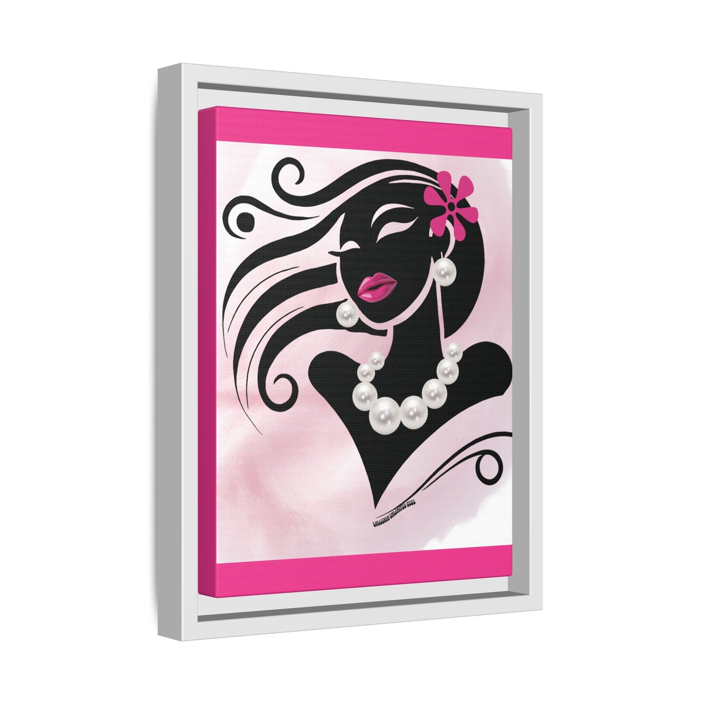 Pearls & Curls6 | Pink Pout - Framed Matte Canvas Art