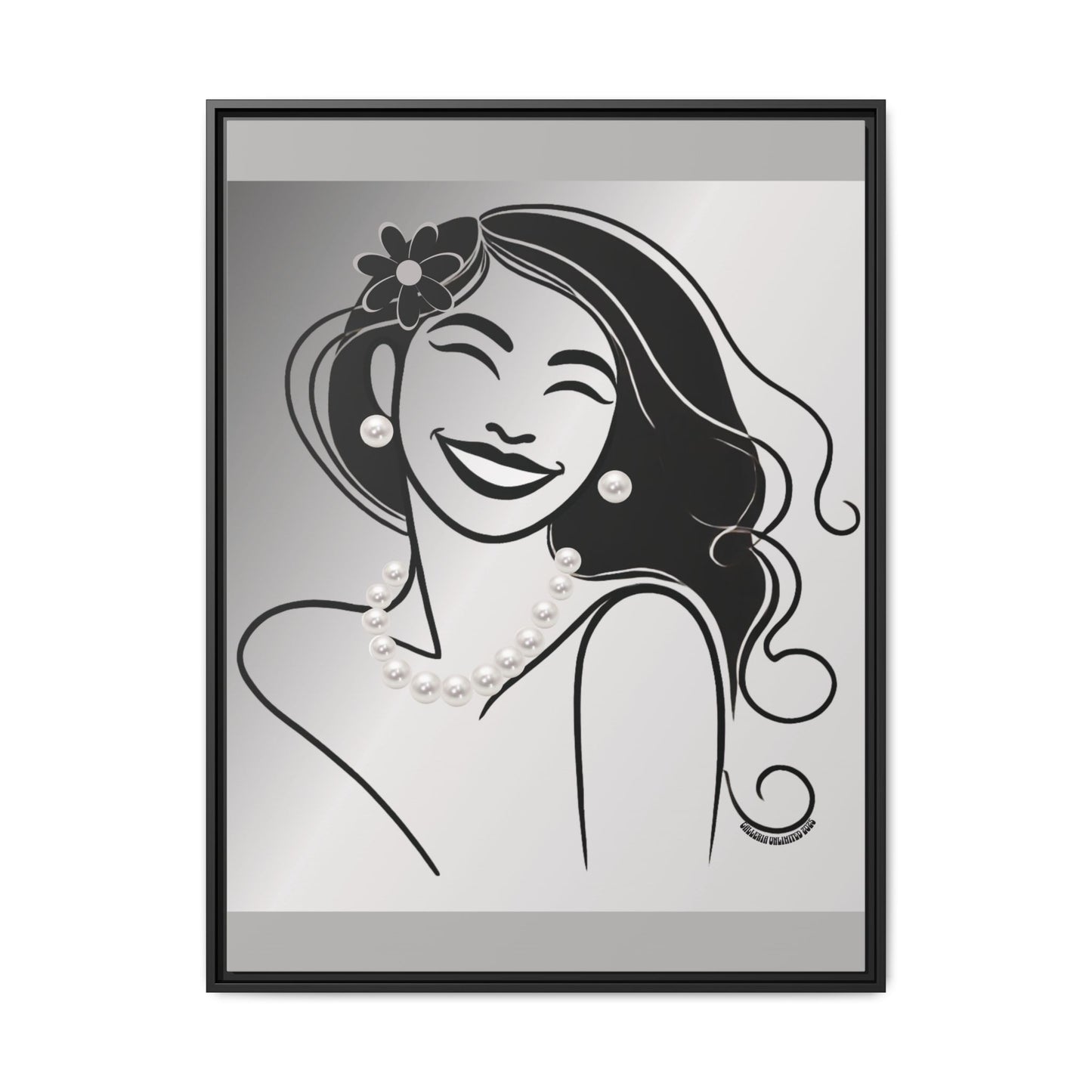 Pearls & Curls3 | Black and White - Framed Matte Canvas Art (black or white frame)