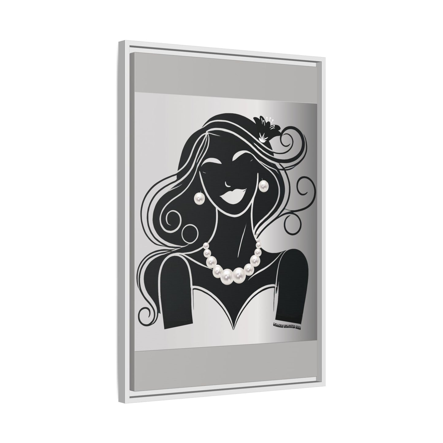 Pearls & Curls1 | Black and White - Framed Matte Canvas Art (black or white frame)