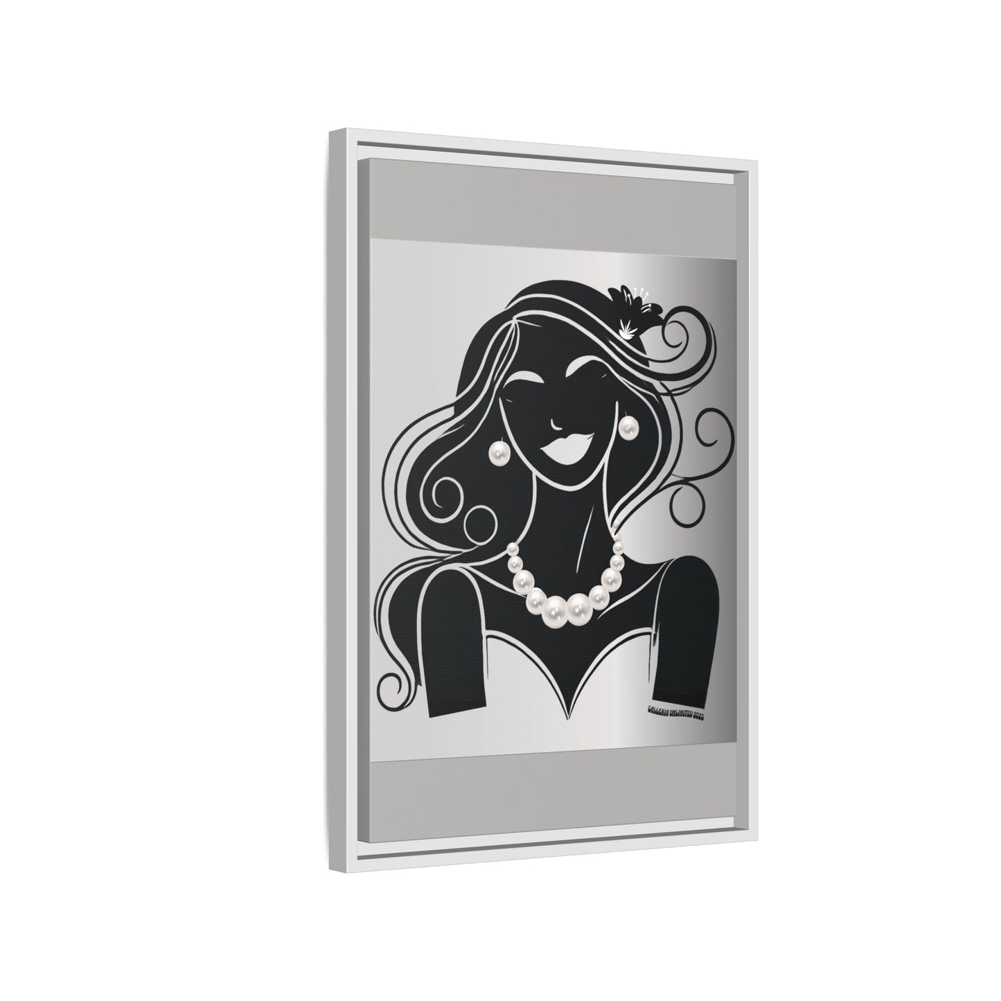 Pearls & Curls1 | Black and White - Framed Matte Canvas Art (black or white frame)