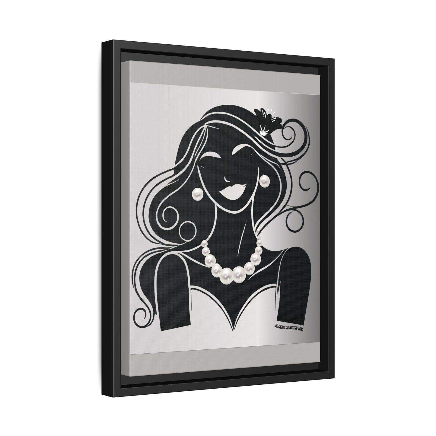 Pearls & Curls1 | Black and White - Framed Matte Canvas Art (black or white frame)