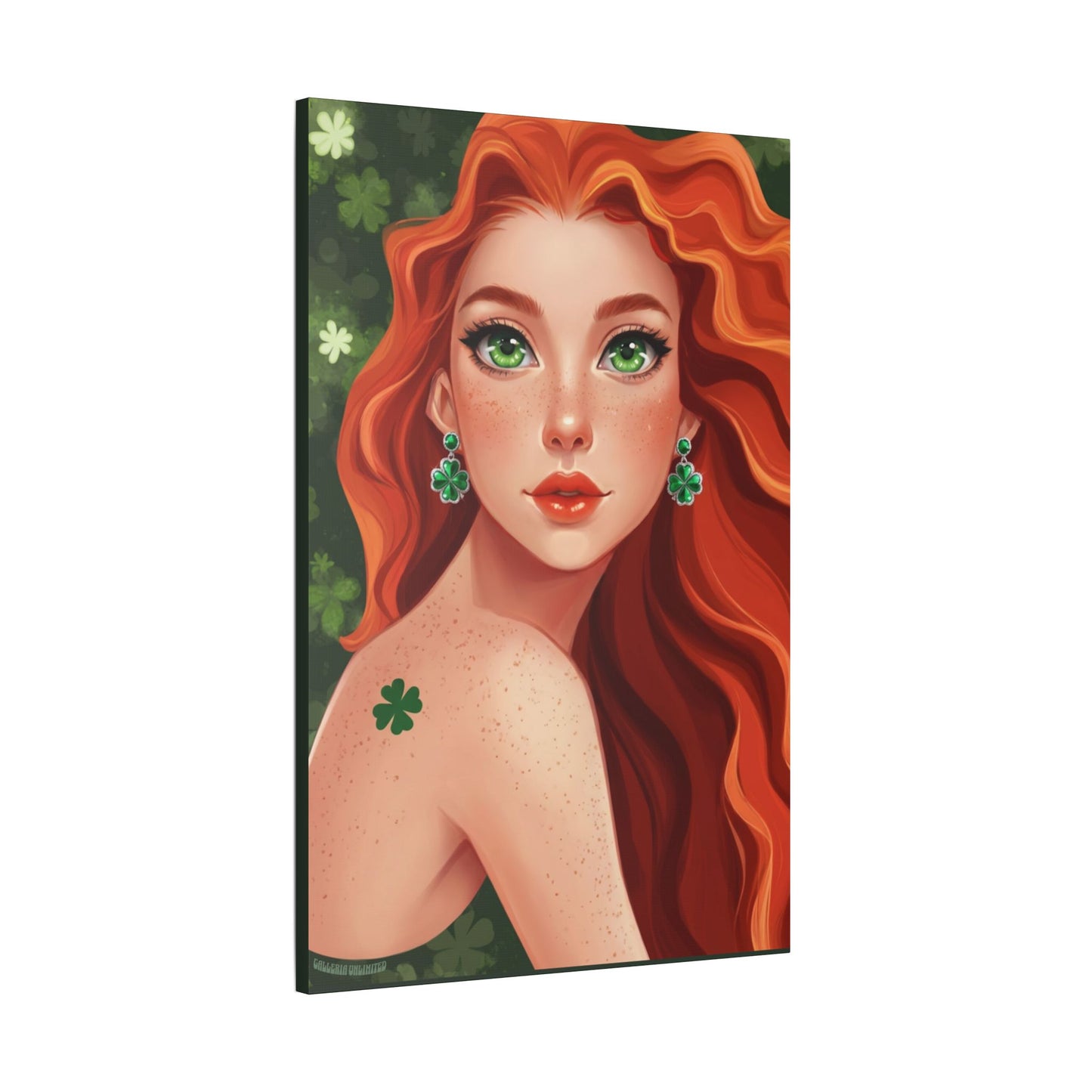 Clovers 1 | Emerald Whisper in Green, Stretched Satin Canvas Wall Art