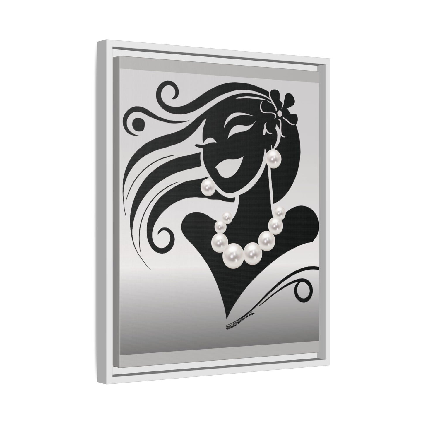 Pearls & Curls6 | Black and White - Framed Matte Canvas Art (black or white frame)