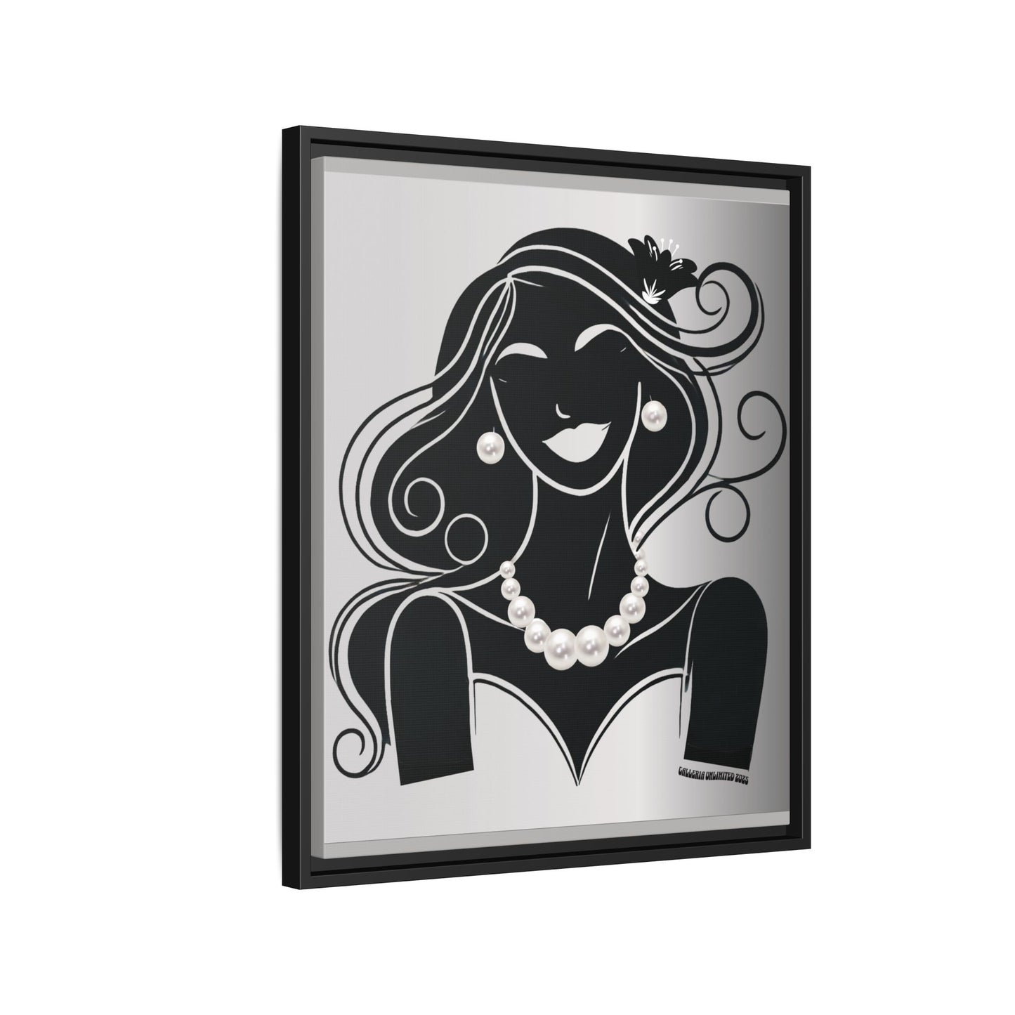 Pearls & Curls1 | Black and White - Framed Matte Canvas Art (black or white frame)