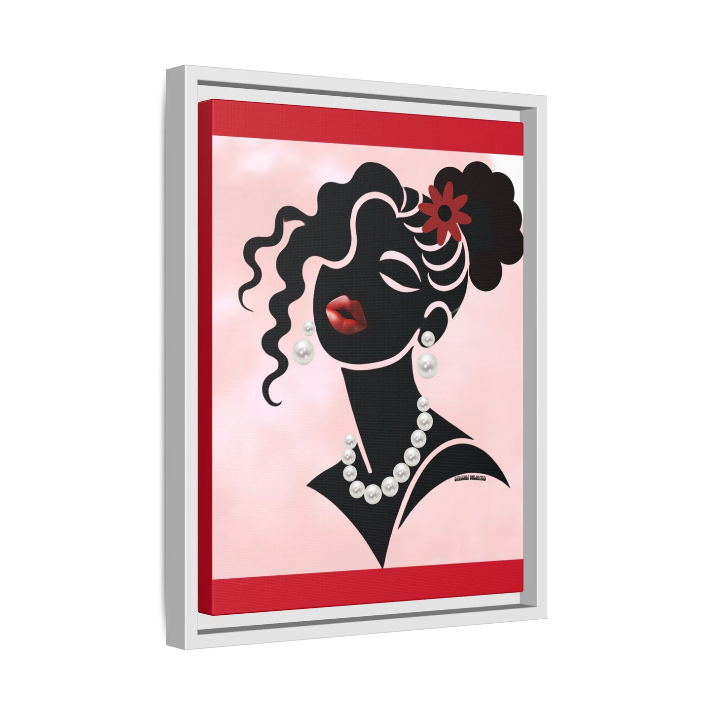 Pearls & Curls 5 | Crimson Kiss Framed Matte Canvas Wall Art (black or white frame)