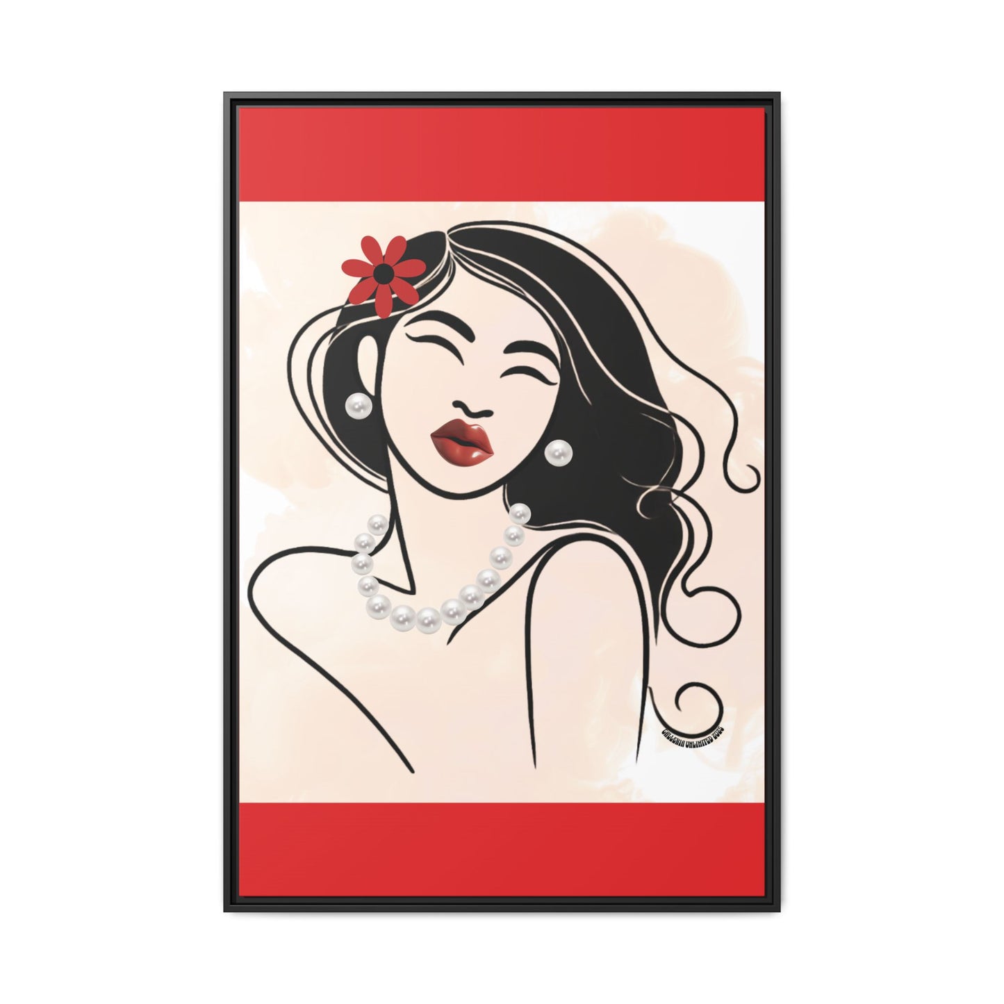 Pearls & Curls3 | Scarlet Kiss - Framed Matte Canvas Art (black or white frame)