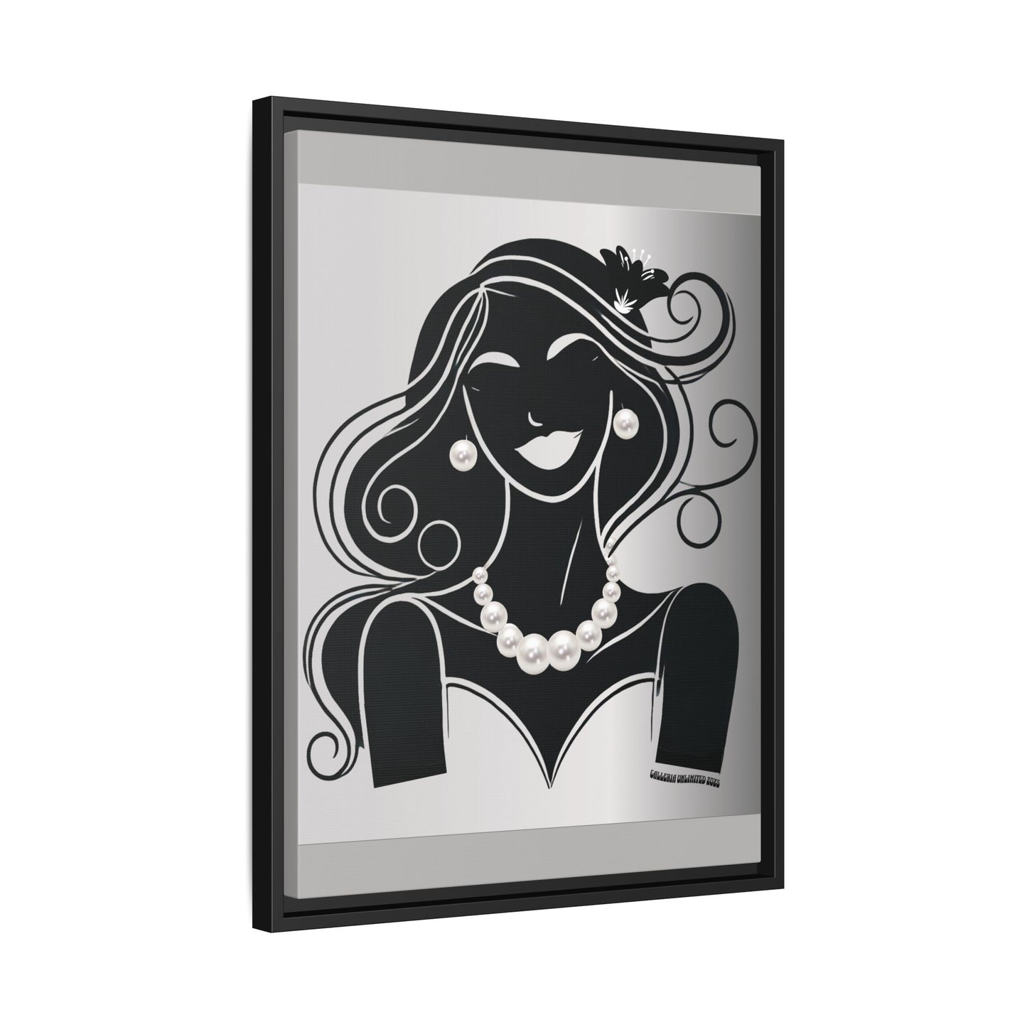 Pearls & Curls1 | Black and White - Framed Matte Canvas Art (black or white frame)