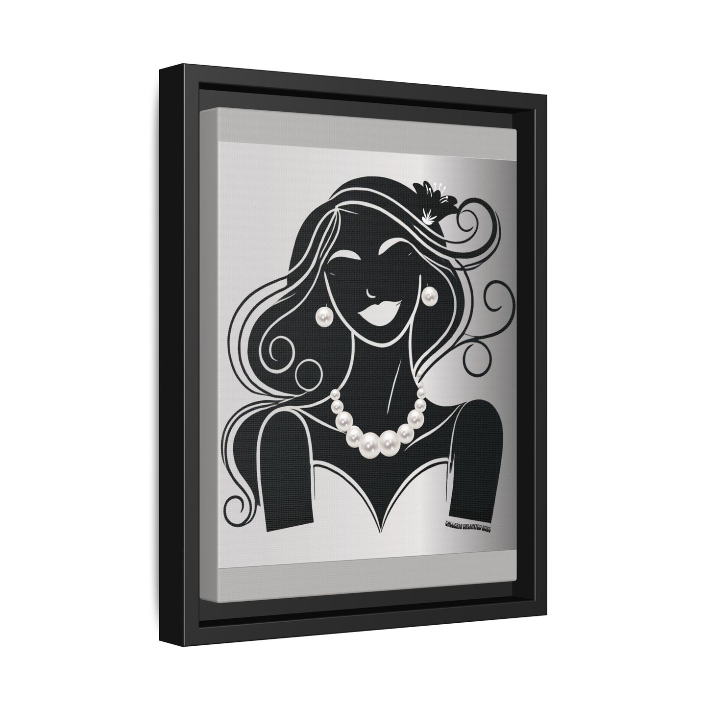 Pearls & Curls1 | Black and White - Framed Matte Canvas Art (black or white frame)