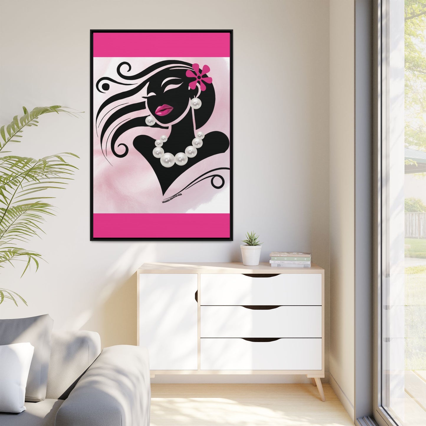 Pearls & Curls6 | Pink Pout - Framed Matte Canvas Art
