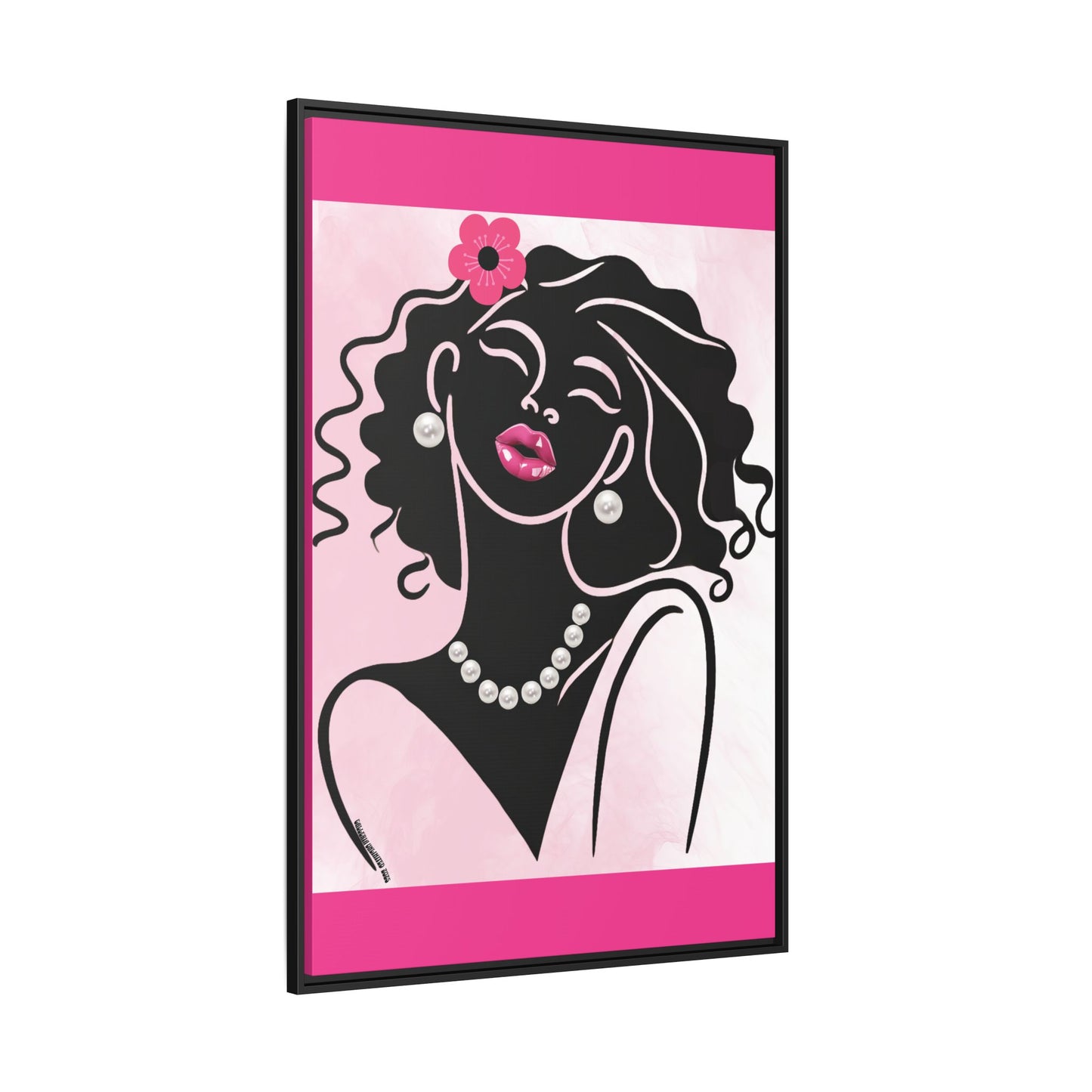 Pearls & Curls2 | Pink Pout - Framed Matte Canvas Art (black or white frame)